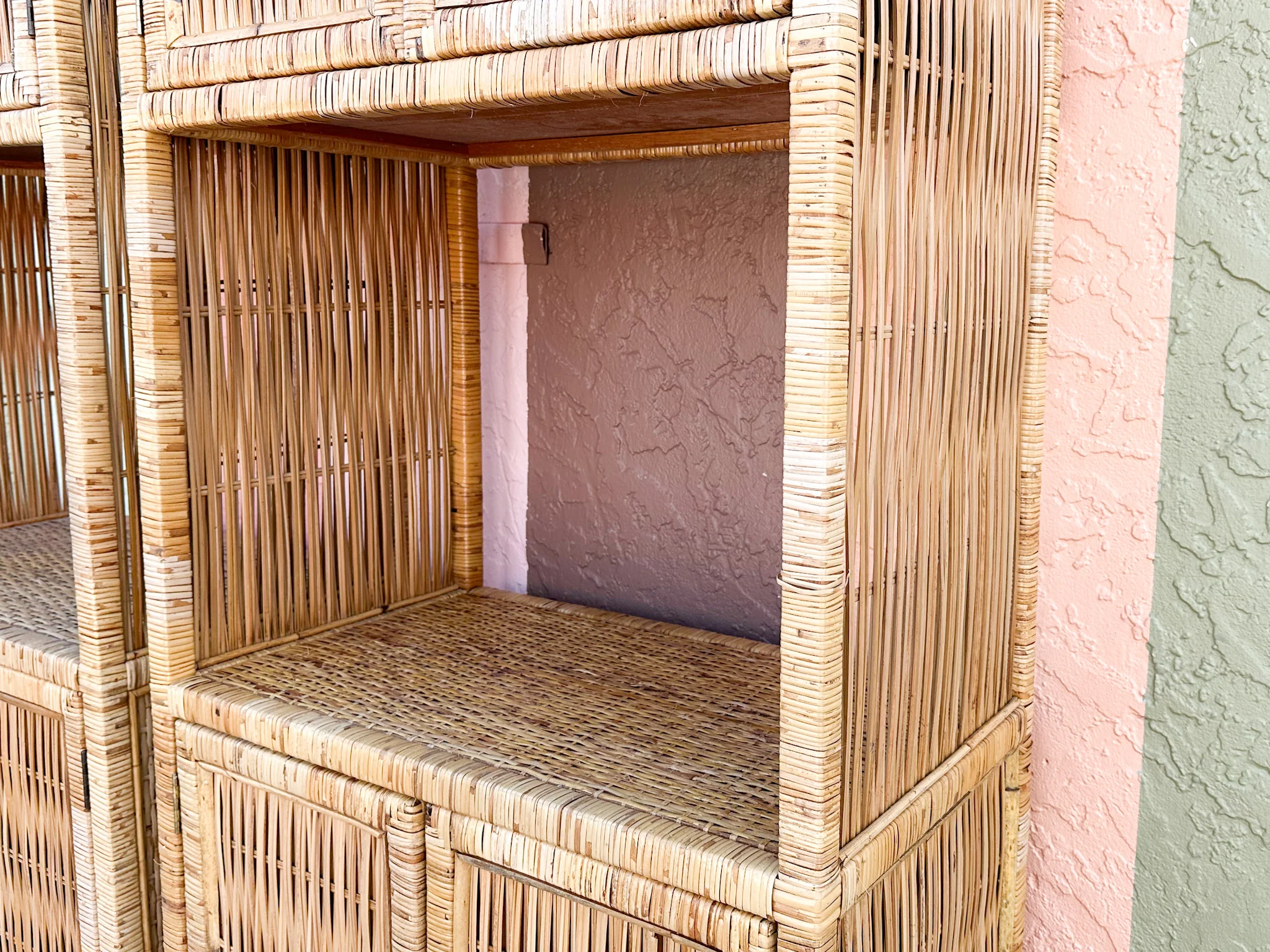 Pair of Island Style Rattan Wrapped Cabinets - Image 6