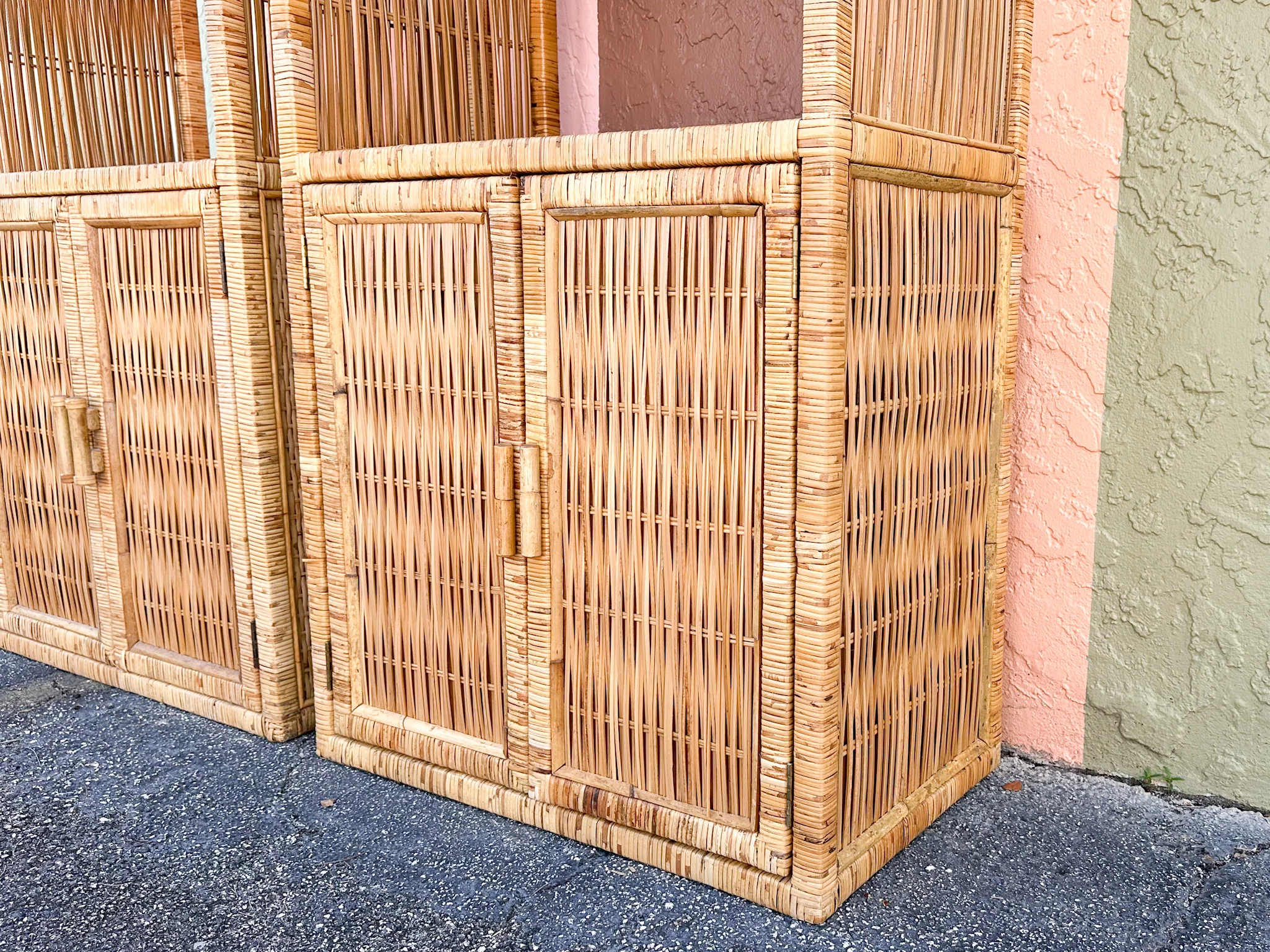 Pair of Island Style Rattan Wrapped Cabinets - Image 7