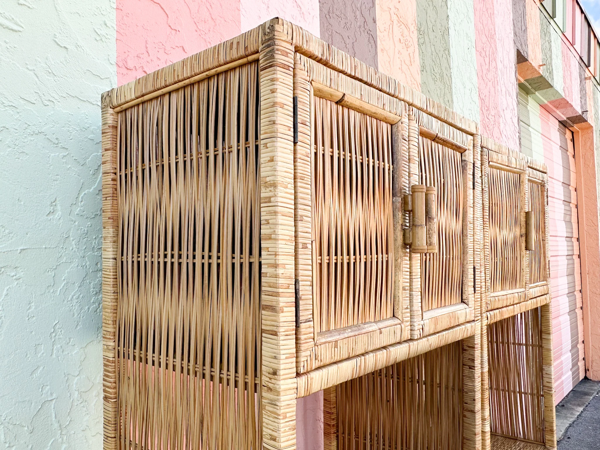 Pair of Island Style Rattan Wrapped Cabinets - Image 8