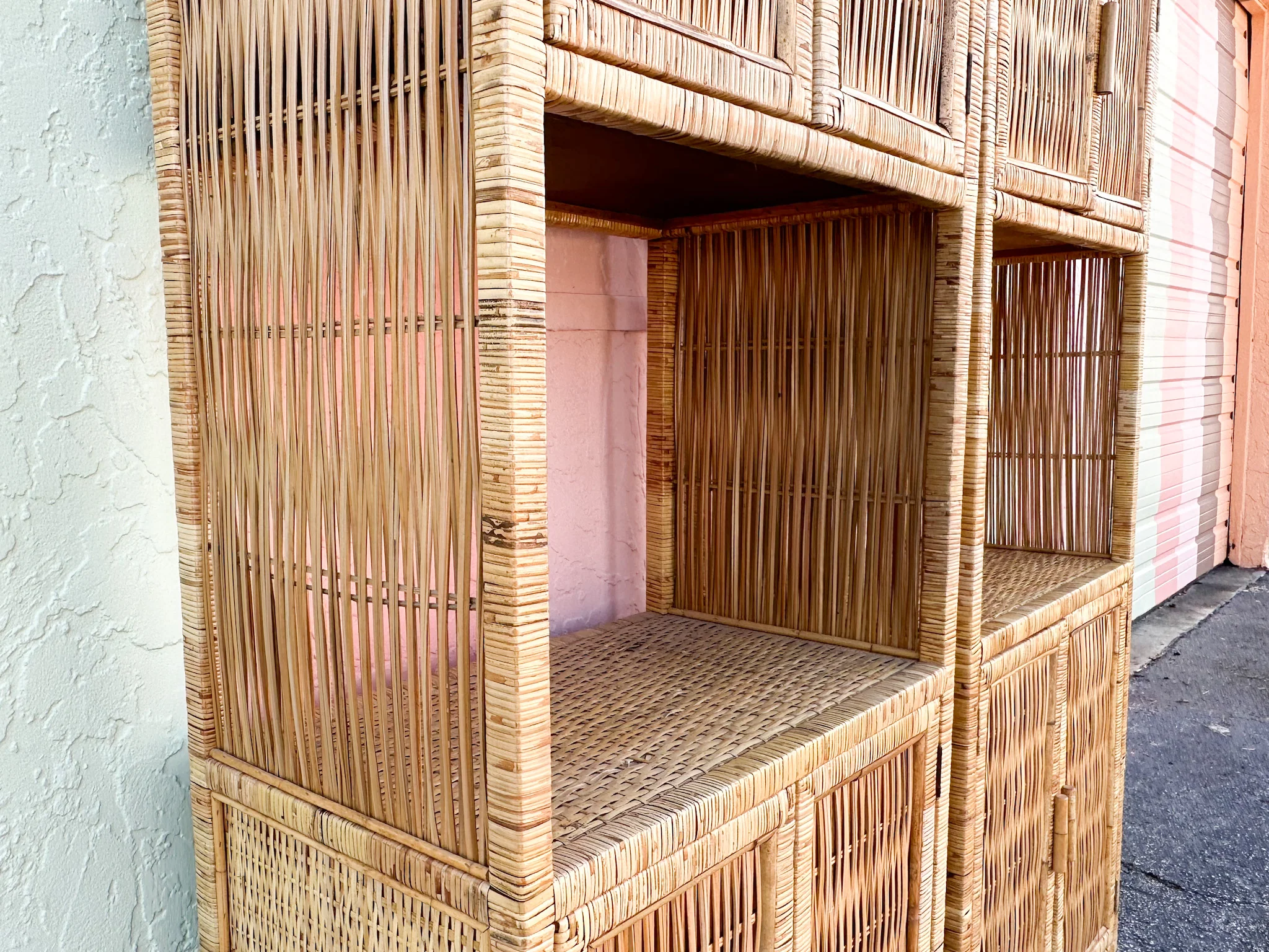 Pair of Island Style Rattan Wrapped Cabinets - Image 9