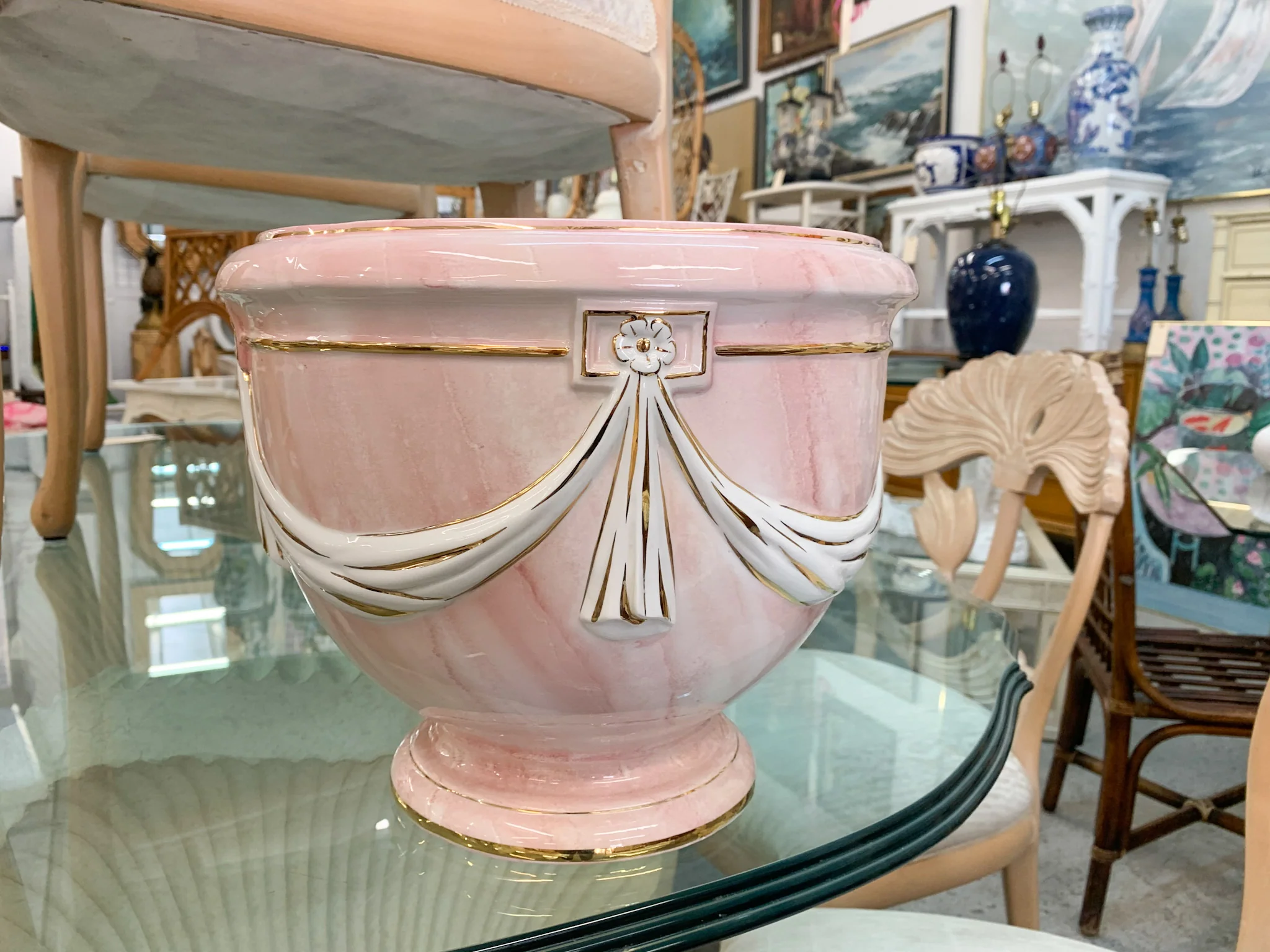 Italian Ceramic Tassel and Swag Pedestal and Urn - Image 5