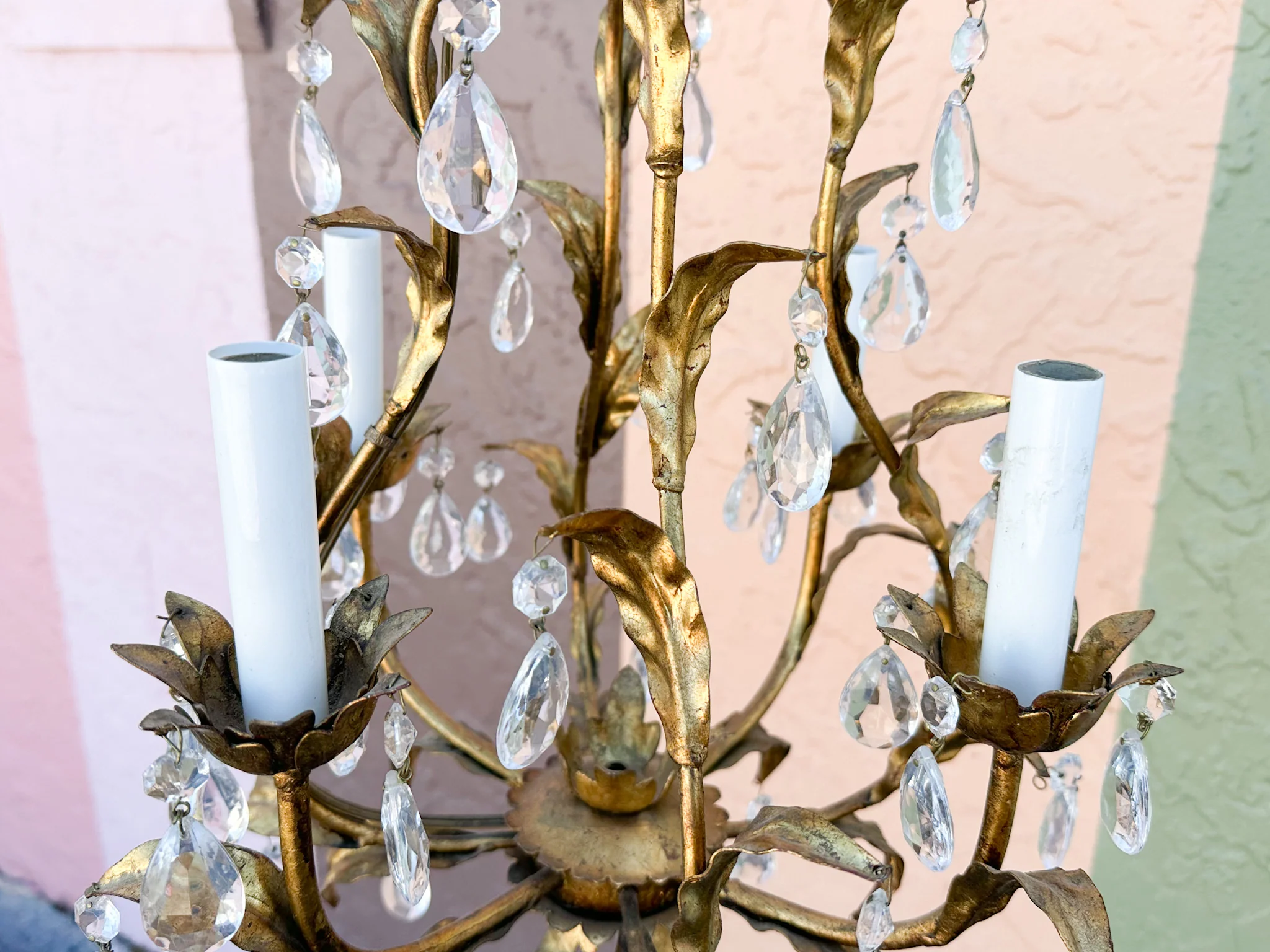 Petite Italian Gilt Chandelier with Crystals - Image 7