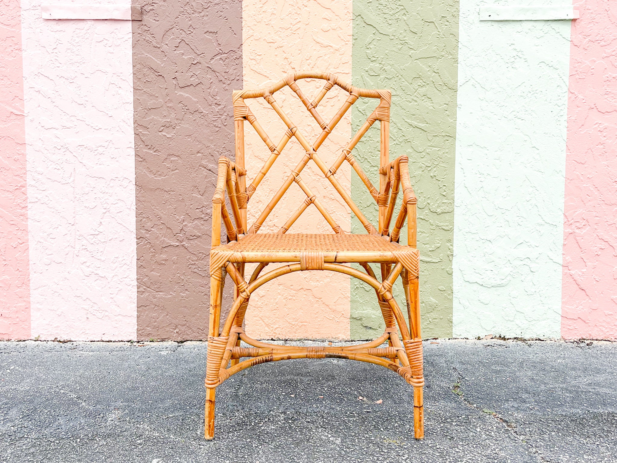 Italian Rattan Chippendale Arm Chair