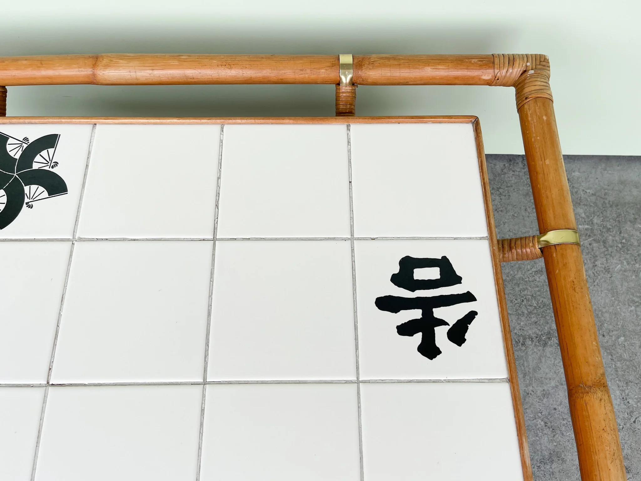 John Wisner for Ficks Reed Rattan Tile Top Coffee Table - Image 5