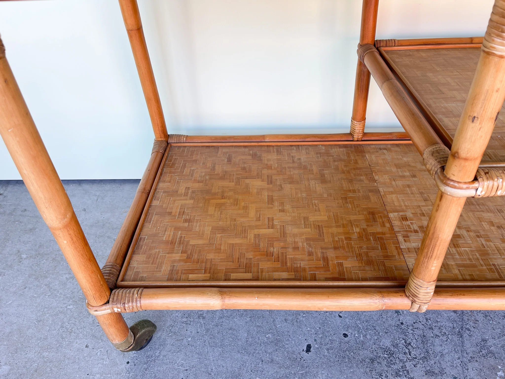 John Wisner for Ficks Reed Rattan Tile Top Cart - Image 6