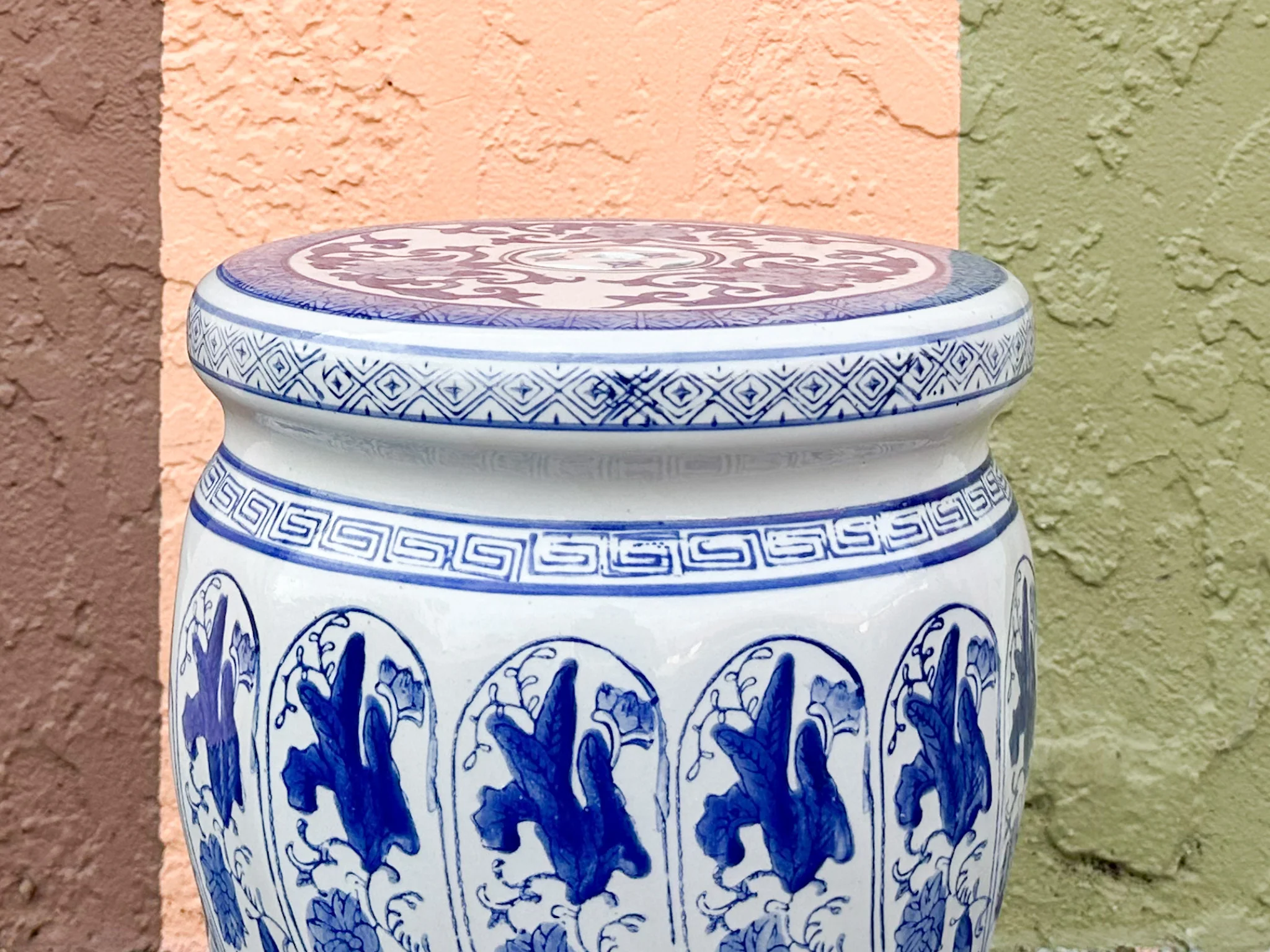 Kips Bay Show House Blue and White Swirl Garden Seat - Image 4