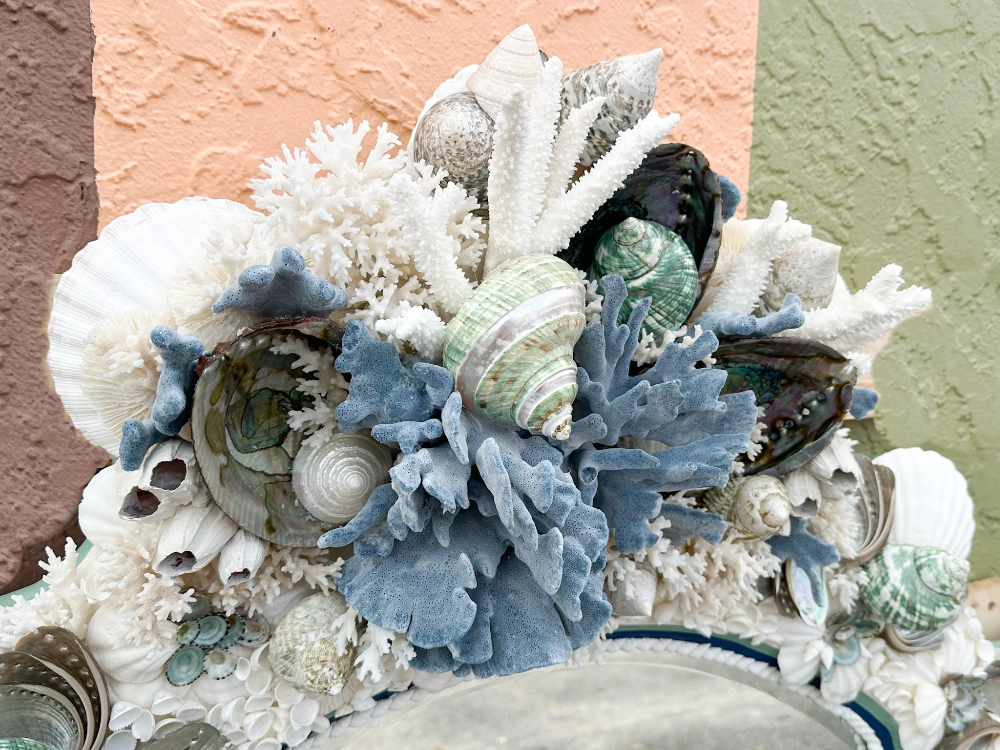 Kips Bay Show House Cobalt and Celadon Custom Shell Mirror - Image 11
