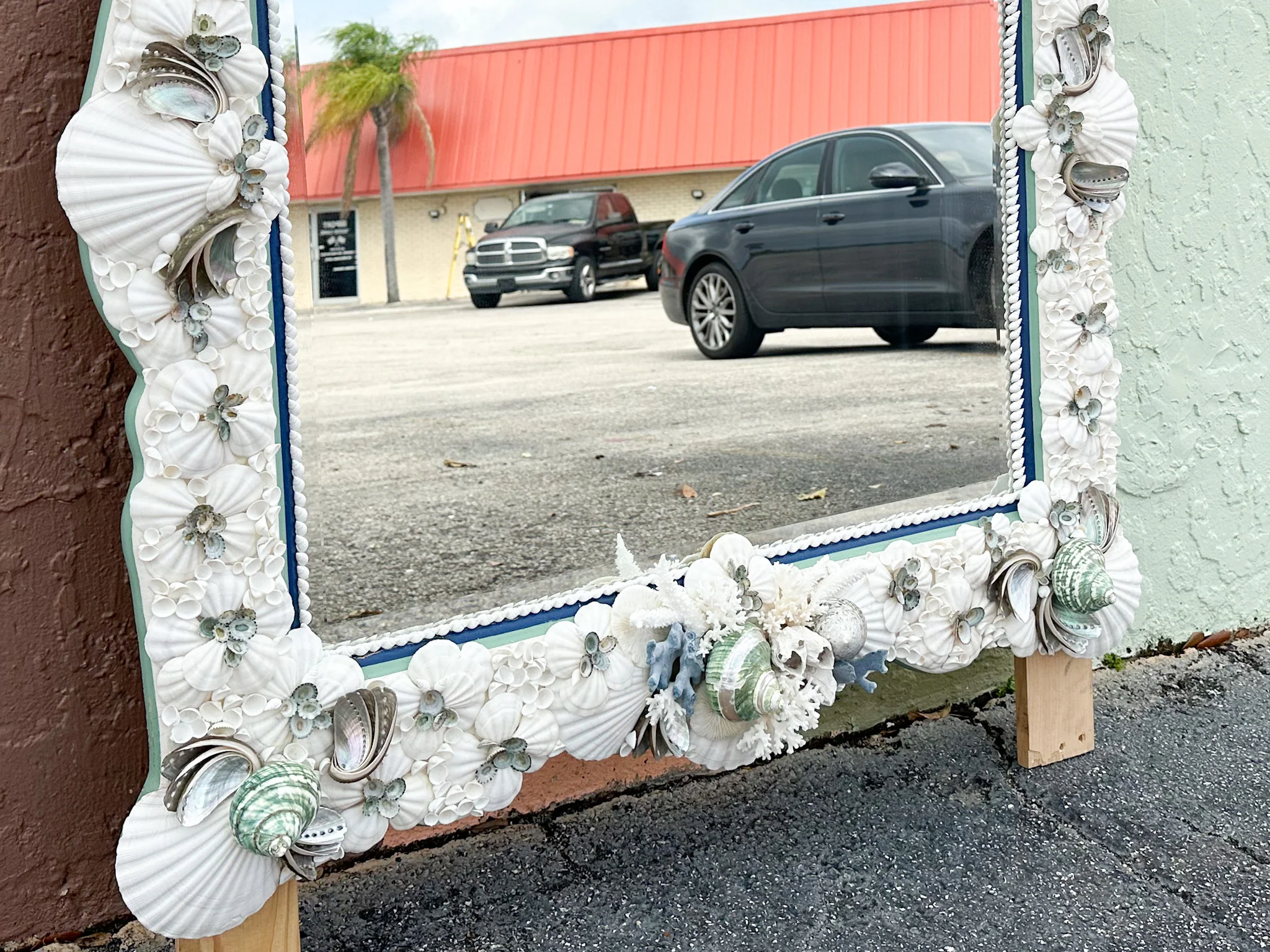 Kips Bay Show House Cobalt and Celadon Custom Shell Mirror - Image 16