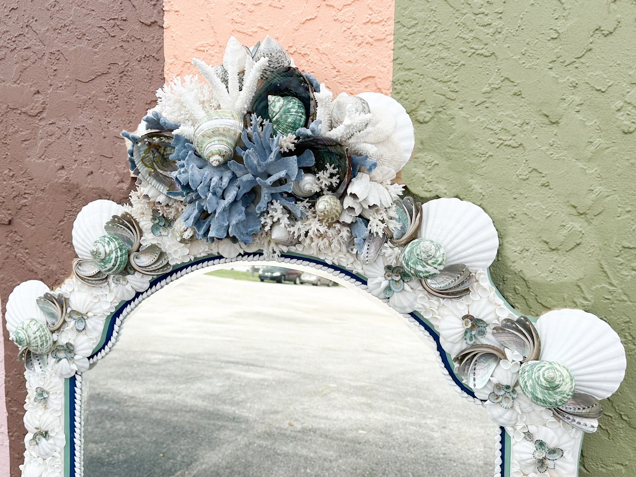 Kips Bay Show House Cobalt and Celadon Custom Shell Mirror - Image 3