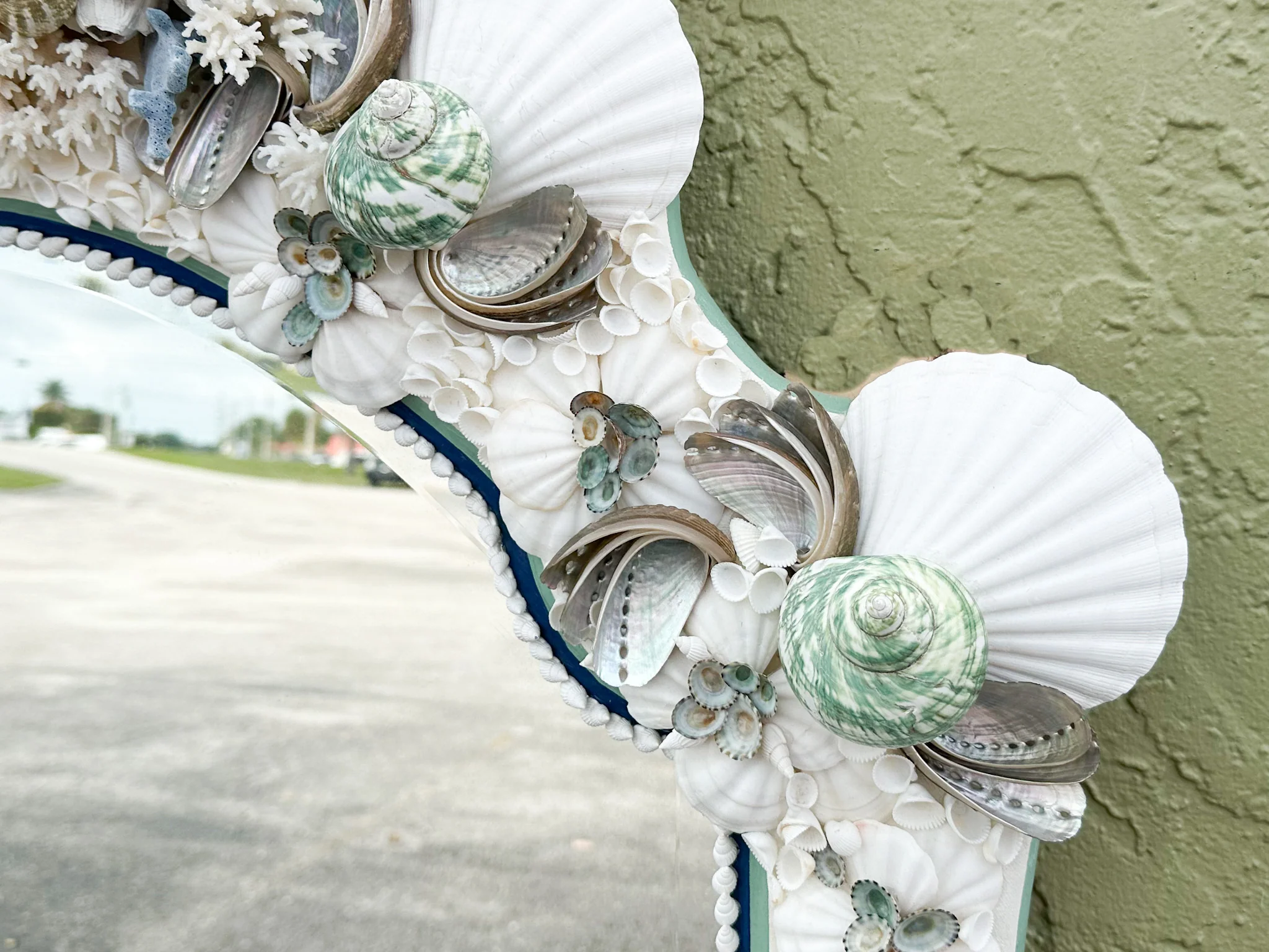 Kips Bay Show House Cobalt and Celadon Custom Shell Mirror - Image 4