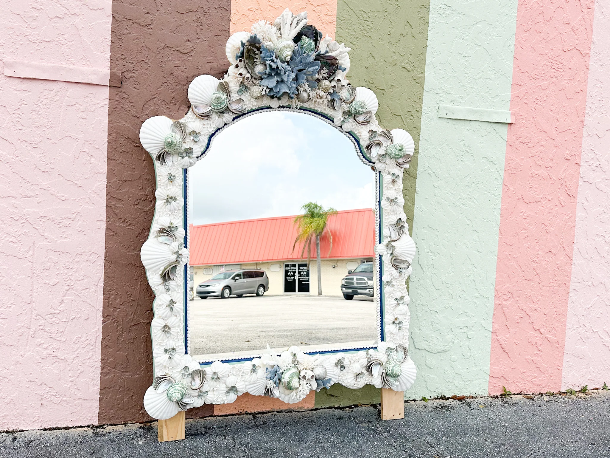 Kips Bay Show House Cobalt and Celadon Custom Shell Mirror - Image 9