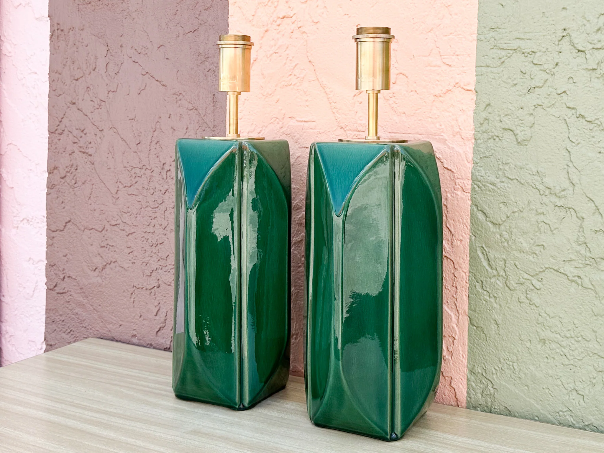 Kips Bay Show House Modern Gorg Green Lamps - Image 3