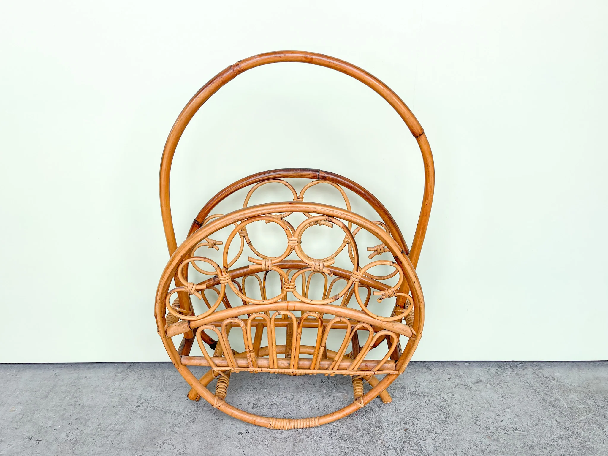 Large Bent Rattan Magazine Rack - Image 2