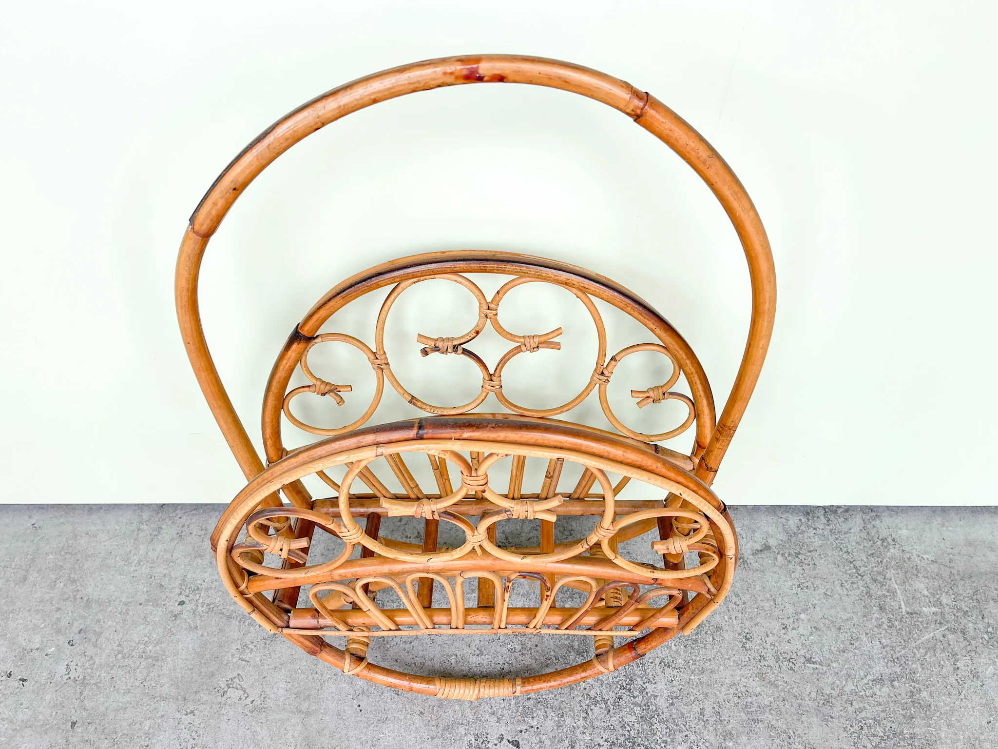 Large Bent Rattan Magazine Rack - Image 3