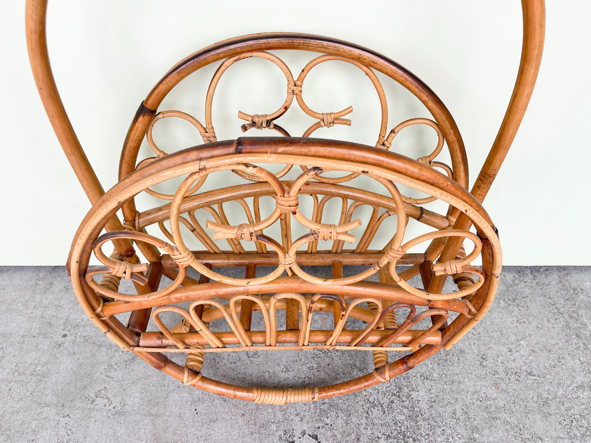 Large Bent Rattan Magazine Rack - Image 4