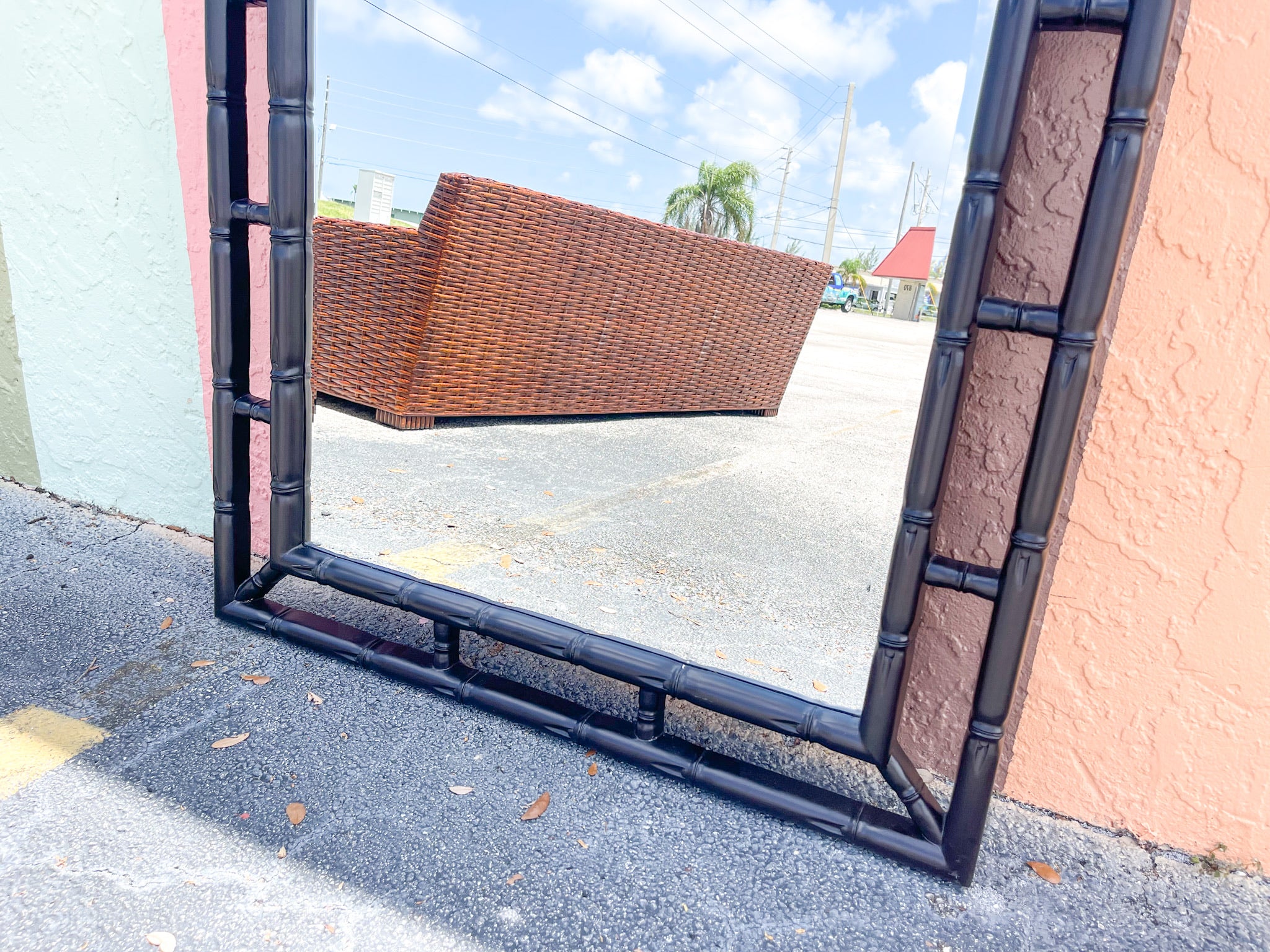 Large Faux Bamboo Mirror - Image 2