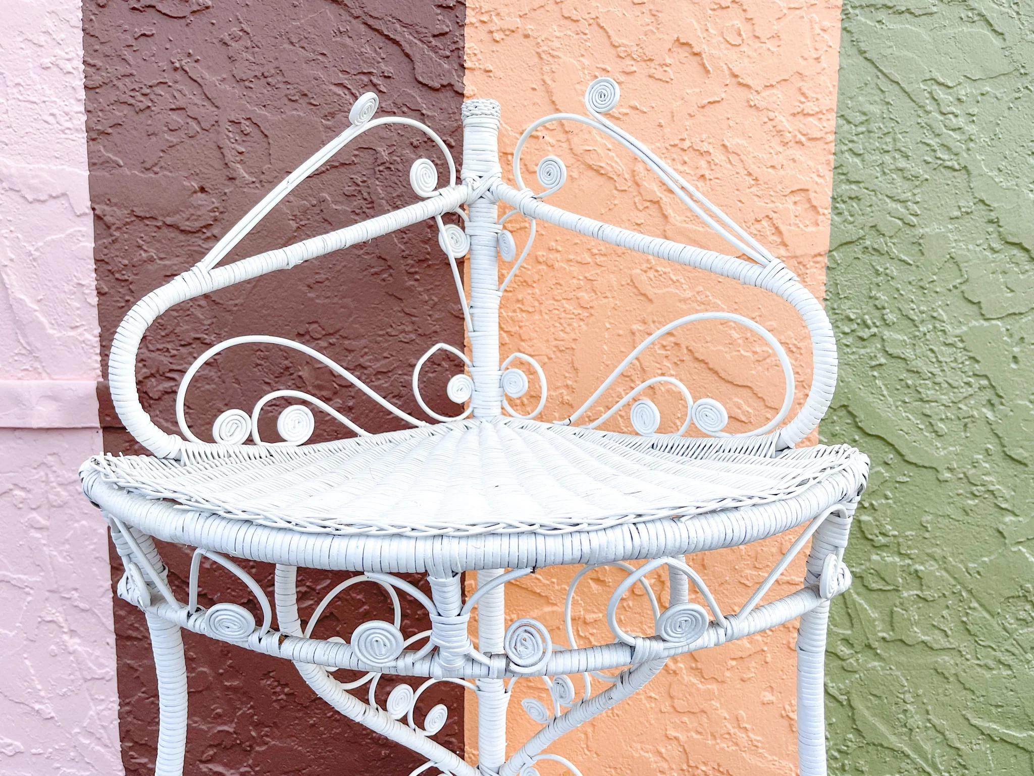 Large Fiddlehead Wicker Corner Shelf - Image 2