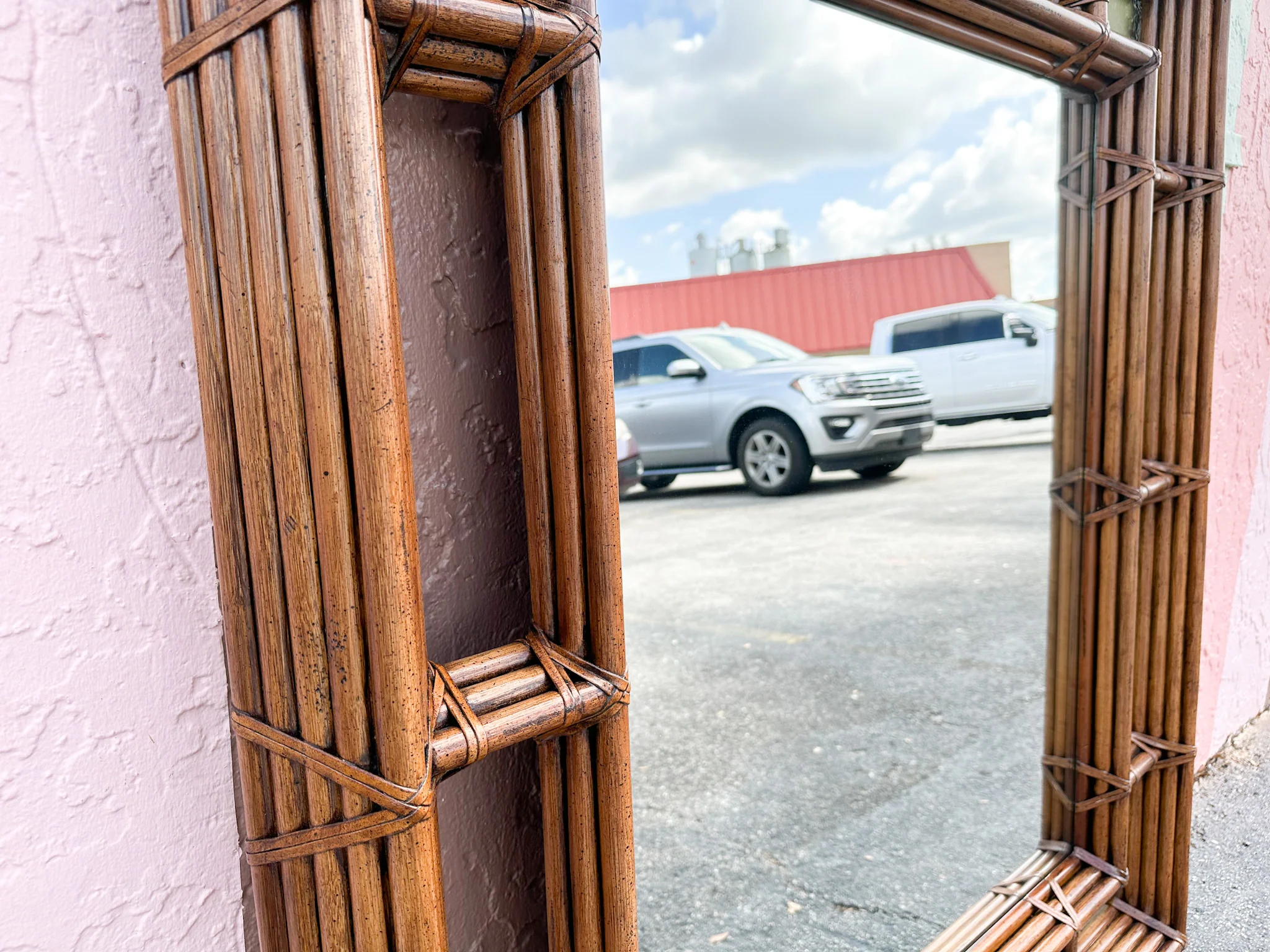 Large Henredon McGuire Style Rattan Mirror - Image 4