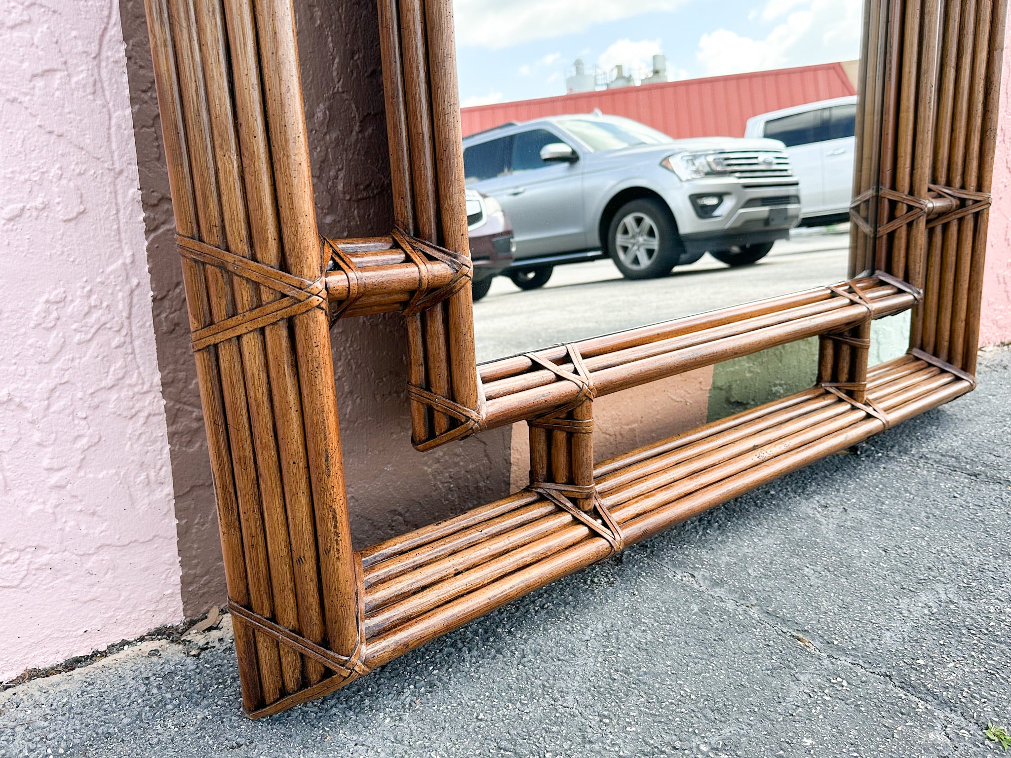 Large Henredon McGuire Style Rattan Mirror - Image 5