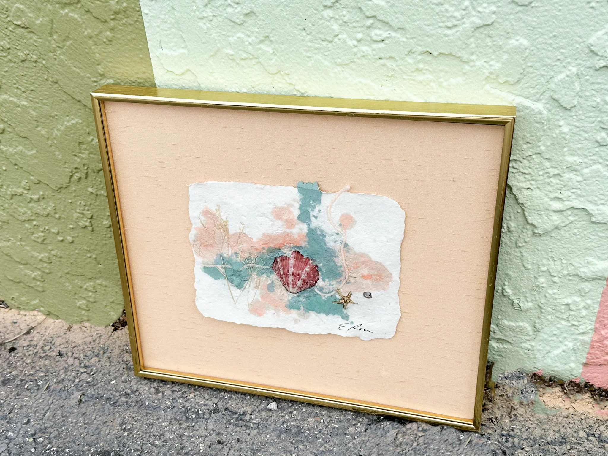 Pink Linen and Shell Art - Image 2