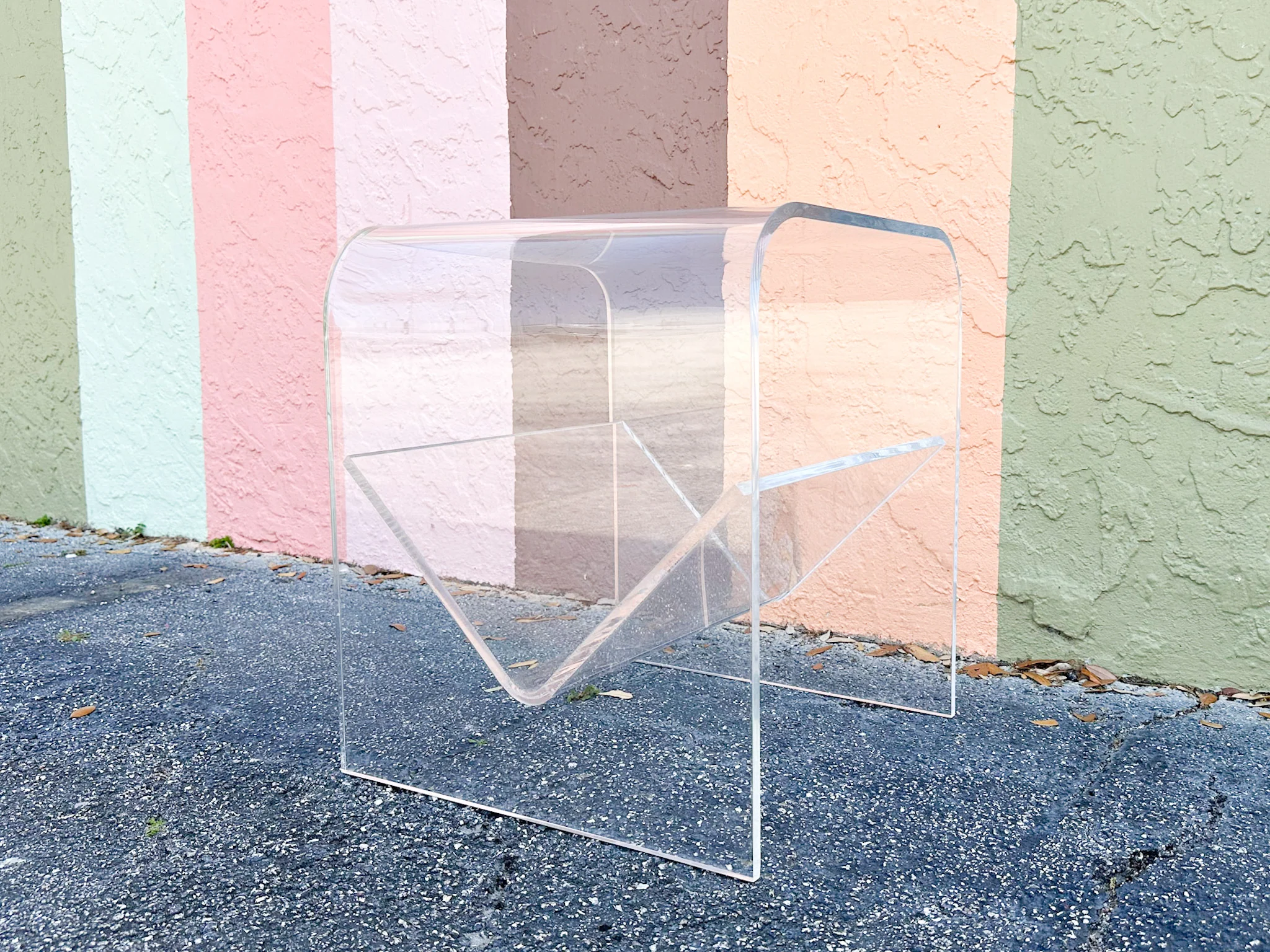 Lucite Waterfall Side Table with Magazine Rack
