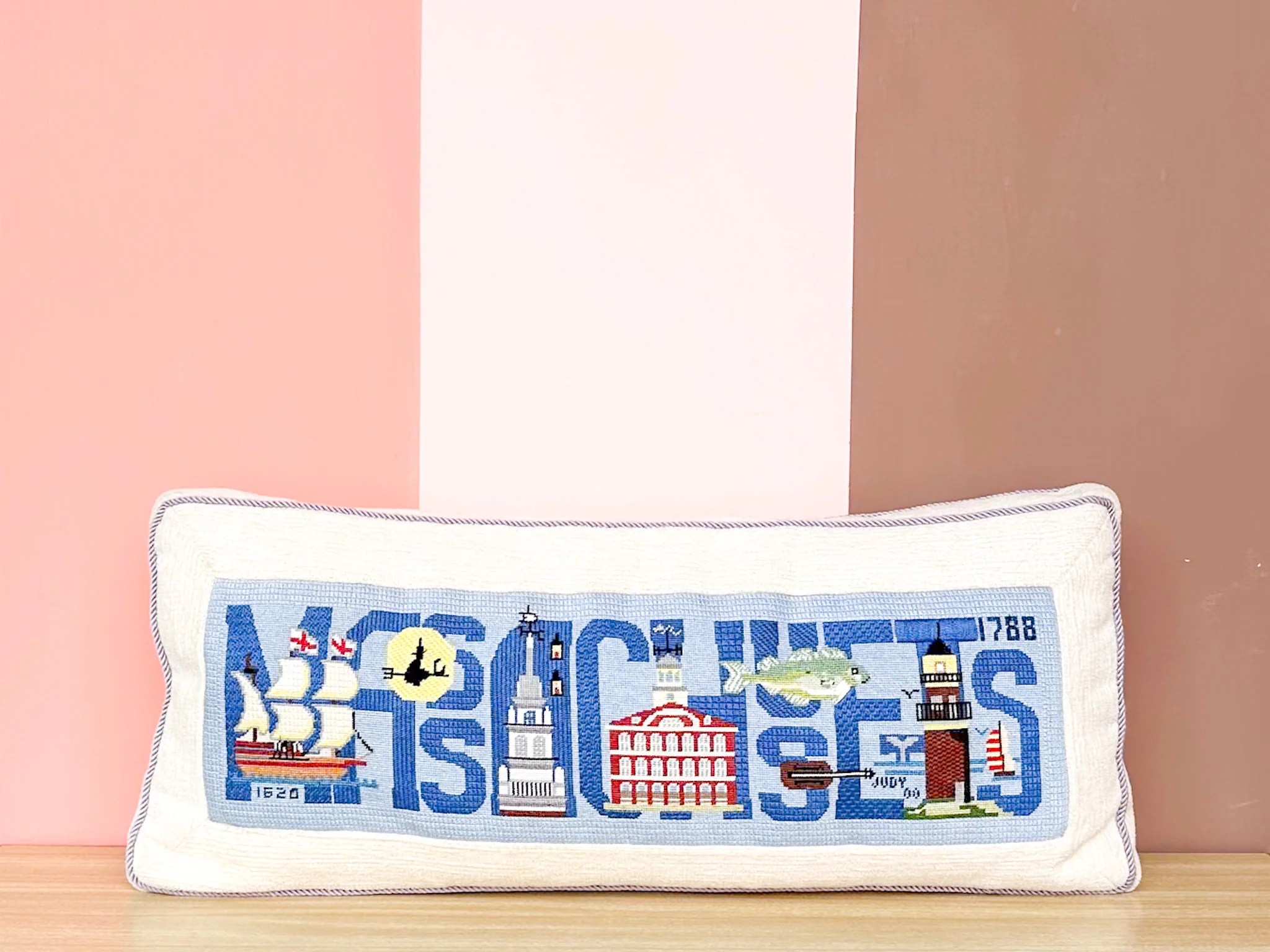 Massachusetts Needlepoint Pillow