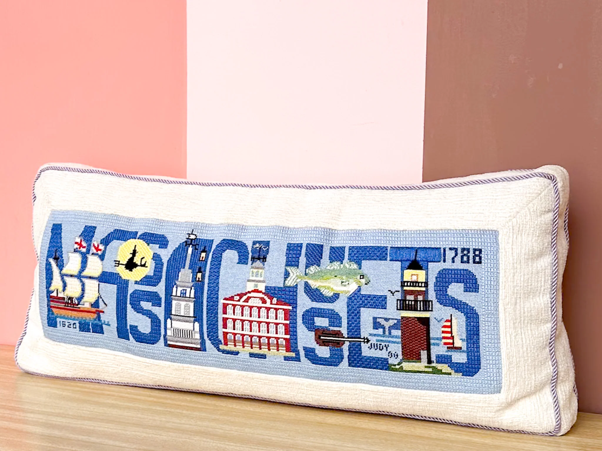 Massachusetts Needlepoint Pillow - Image 2