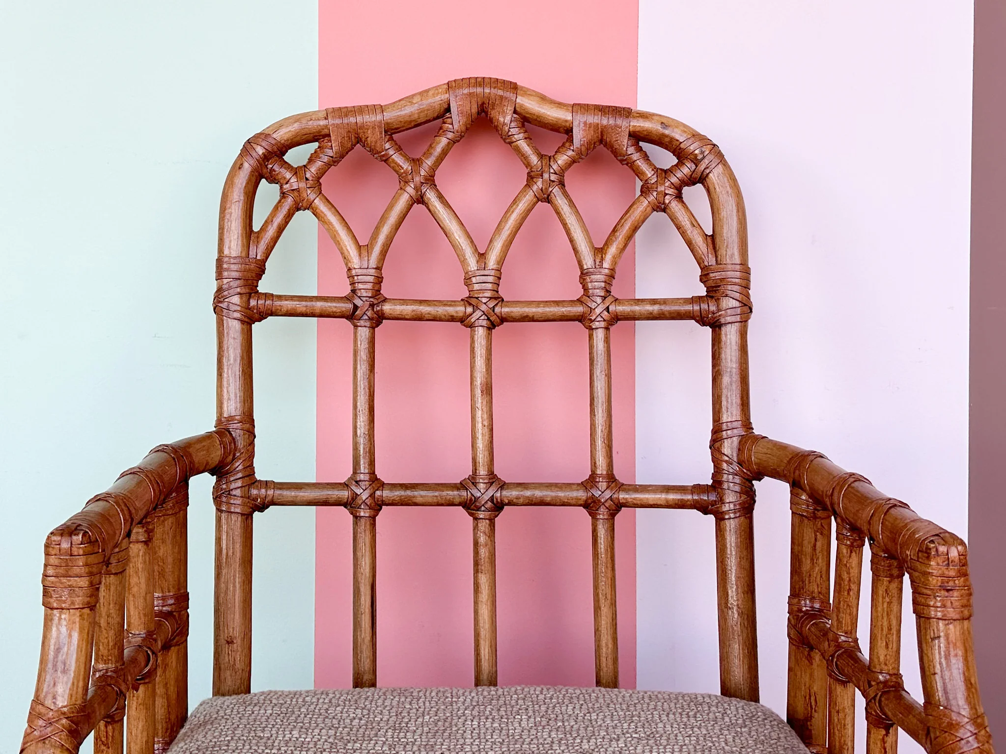 McGuire Style Rattan Cathedral Arm Chair - Image 3