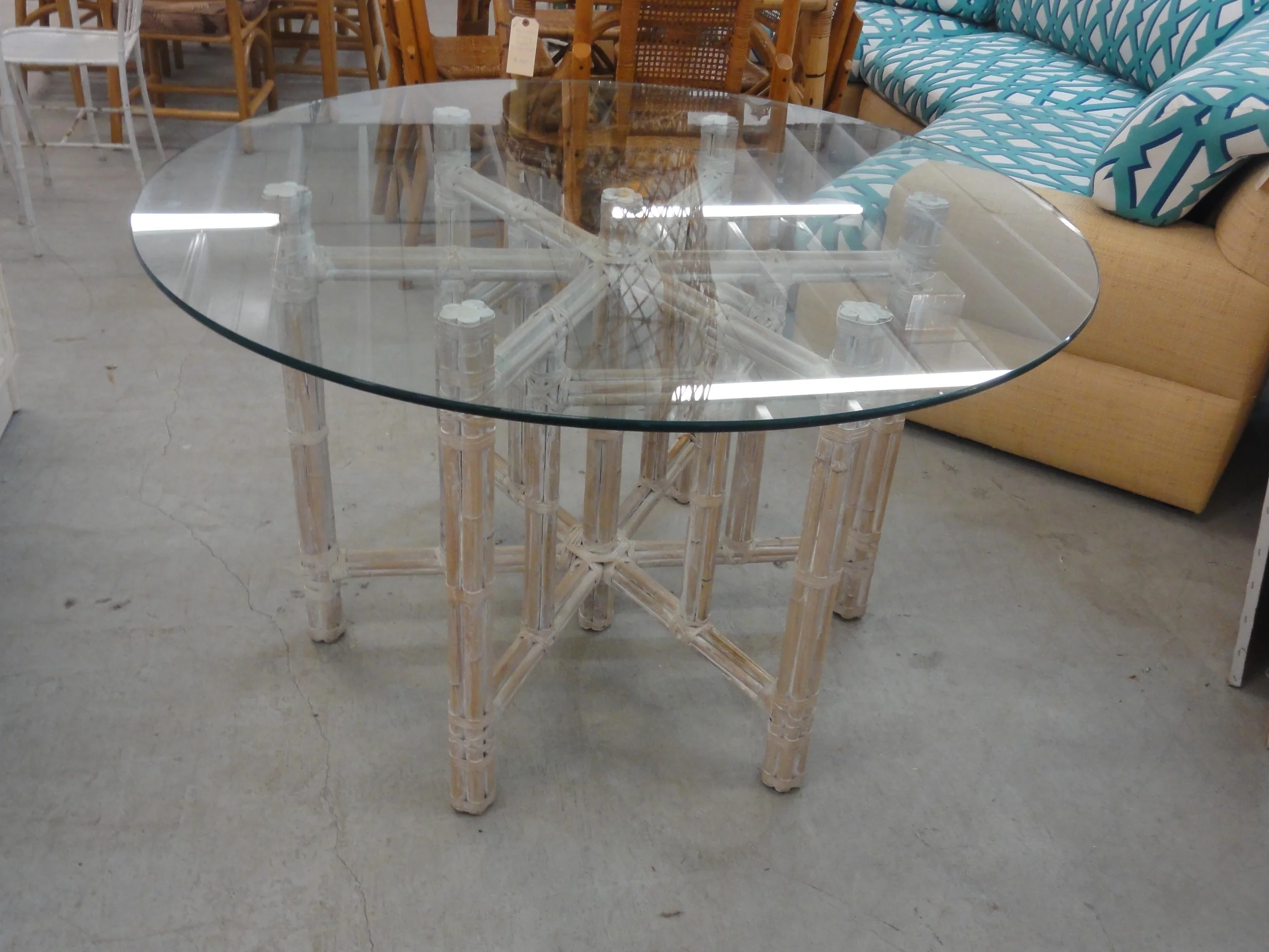 McGuire Style Rattan Glass Top Table - Image 5