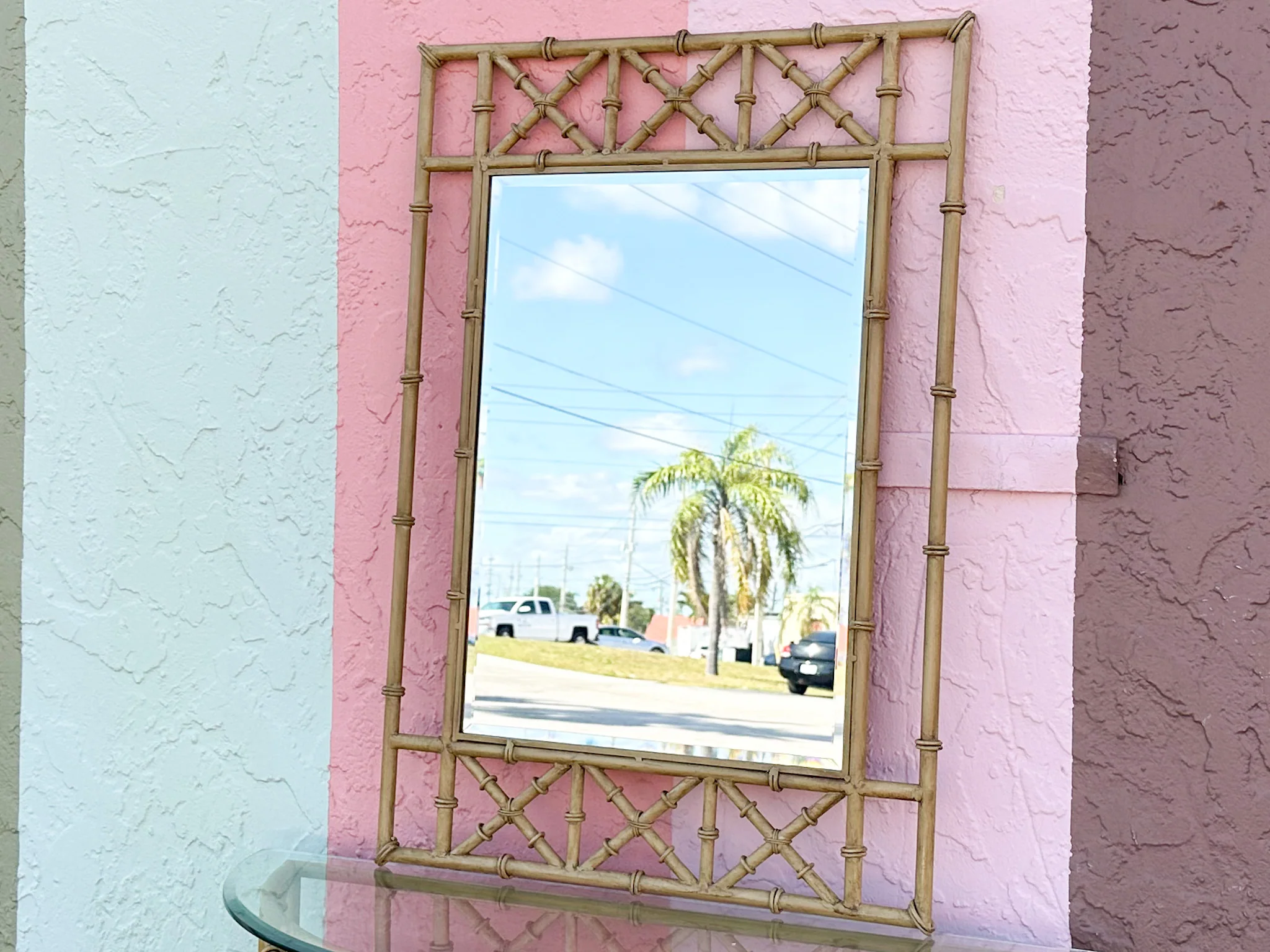 Metal Faux Bamboo Mirror and Demilune - Image 6