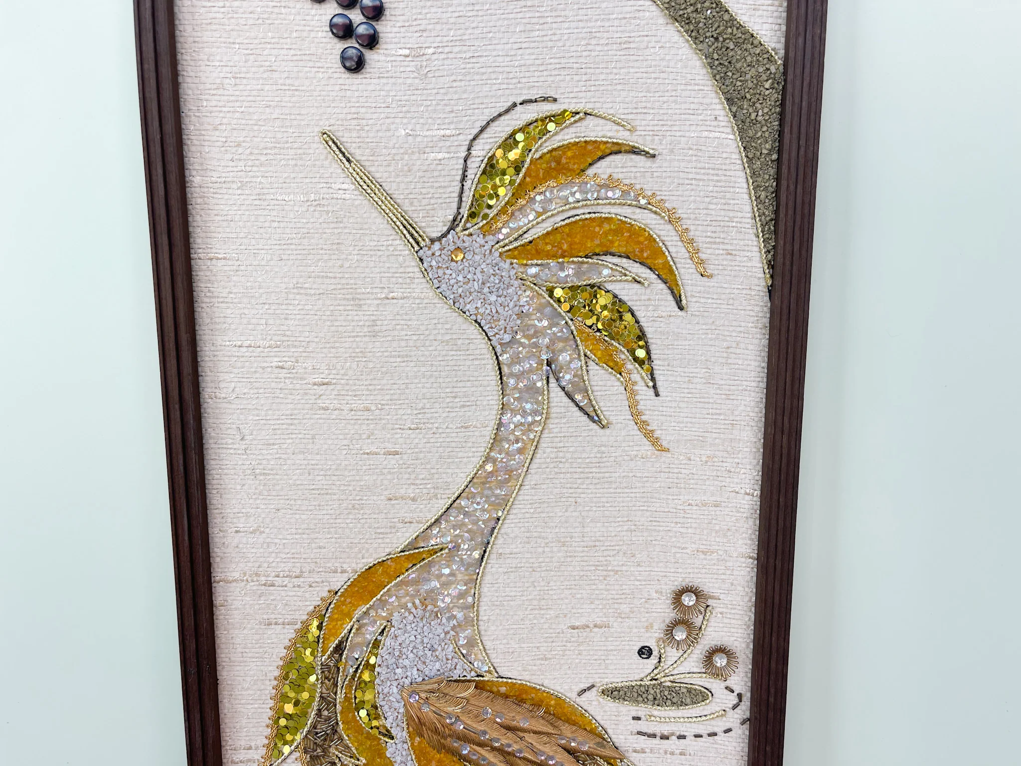 Mid Century Regency Style Gravel Bird Art - Image 4