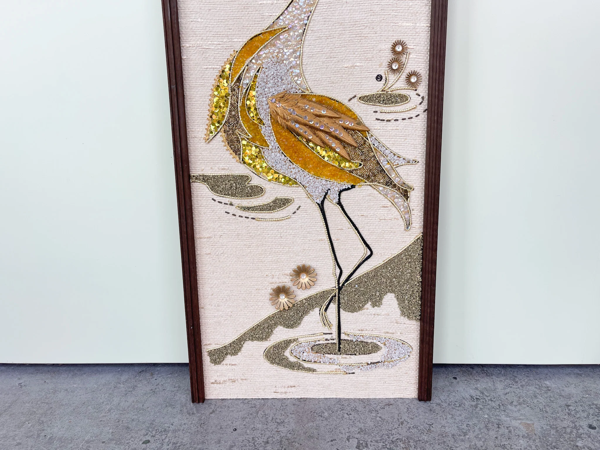 Mid Century Regency Style Gravel Bird Art - Image 5