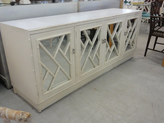 Mirrored Faux Bamboo Chippendale Credenza - Image 2