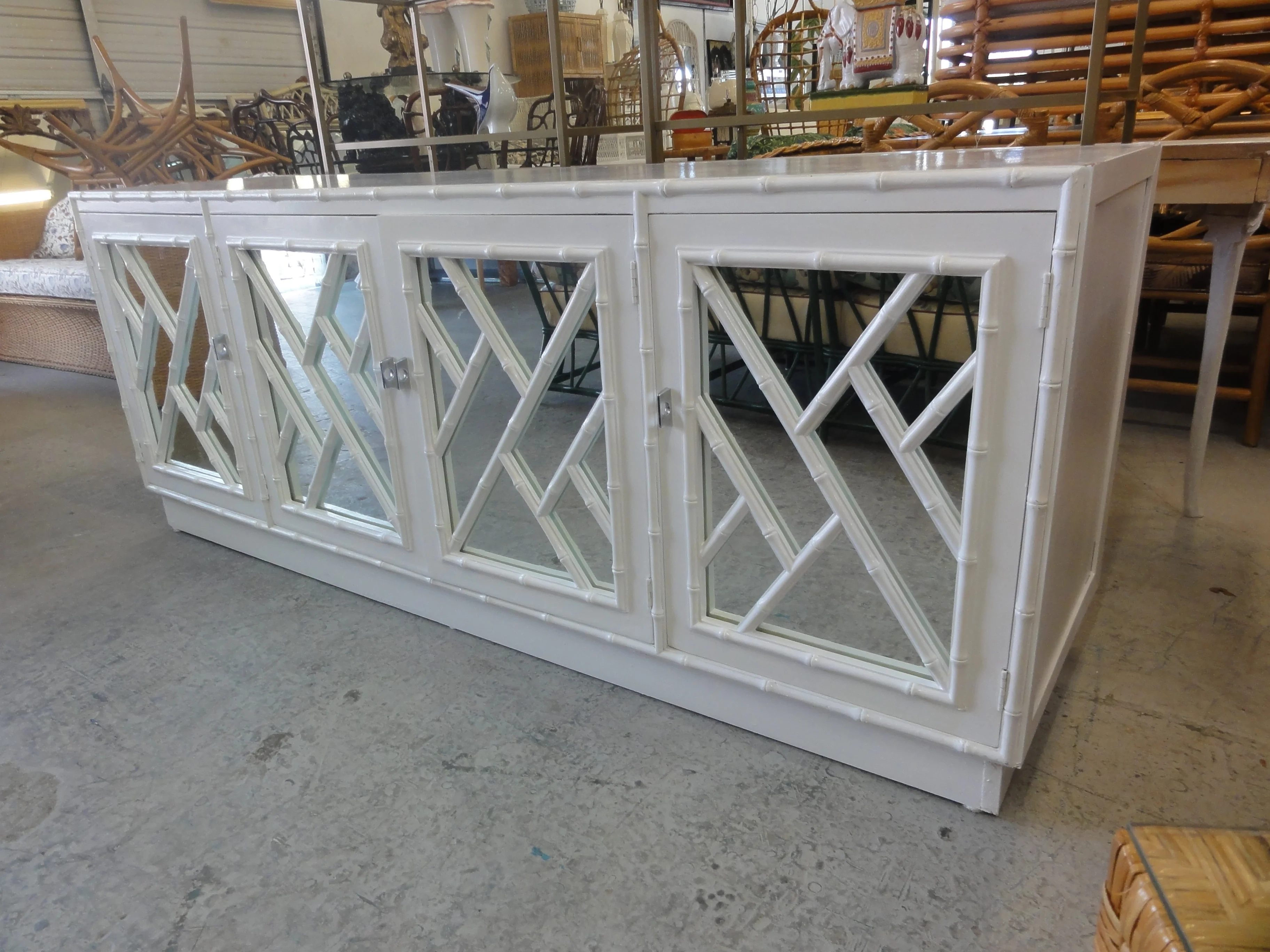 Mirrored Faux Bamboo Chippendale Credenza - Image 2
