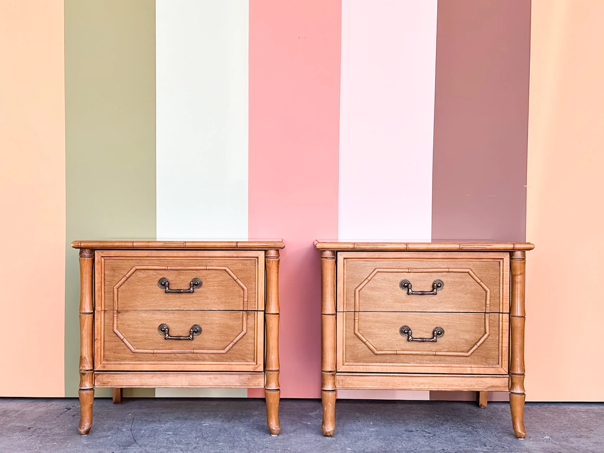 Natural Faux Bamboo Nightstands - Image 2
