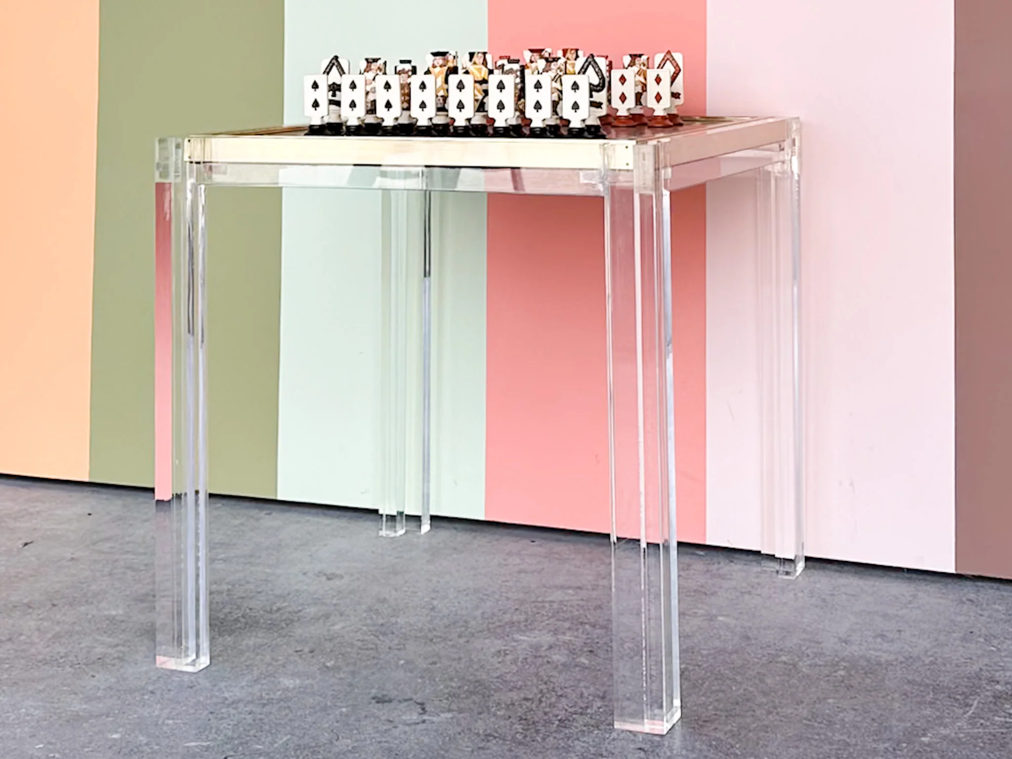 Needlepoint Chess Lucite Side Table - Image 2