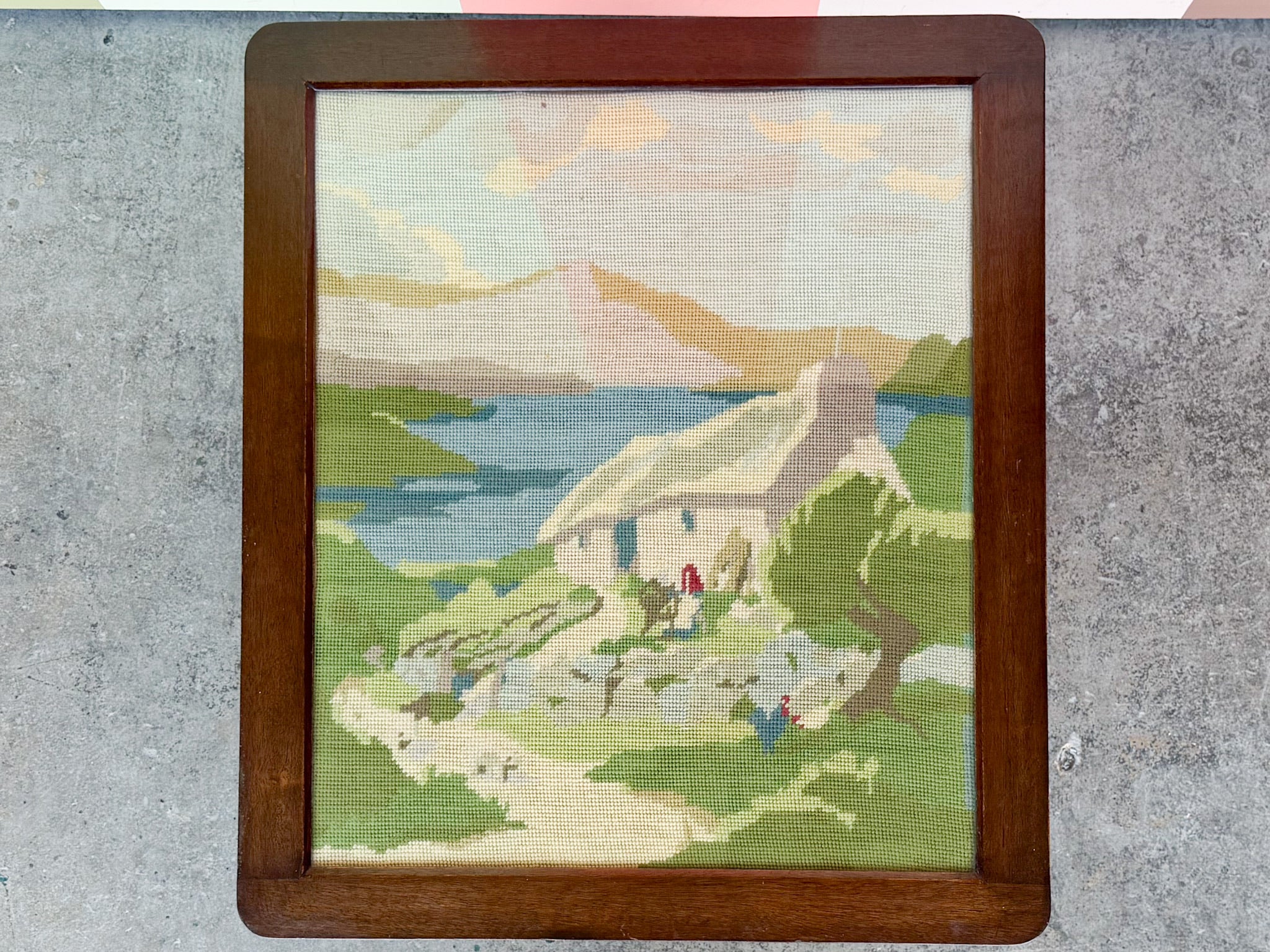 Italian Lakes Scene Needlepoint Folding Table - Image 5
