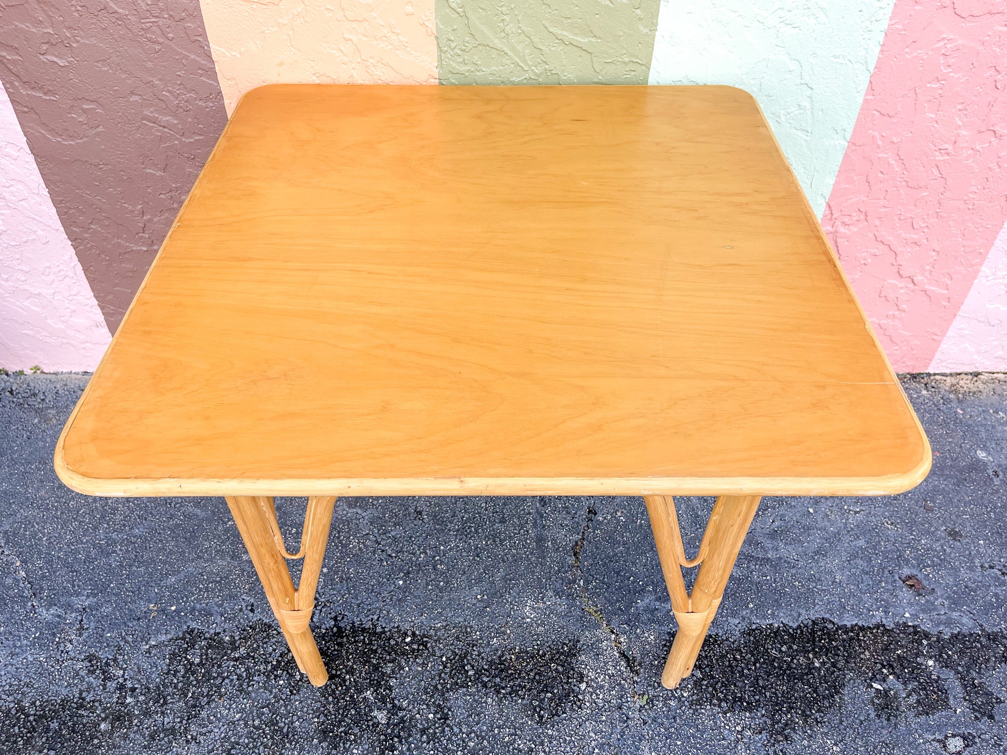 Old Florida Rattan Game Table and Chairs - Image 8