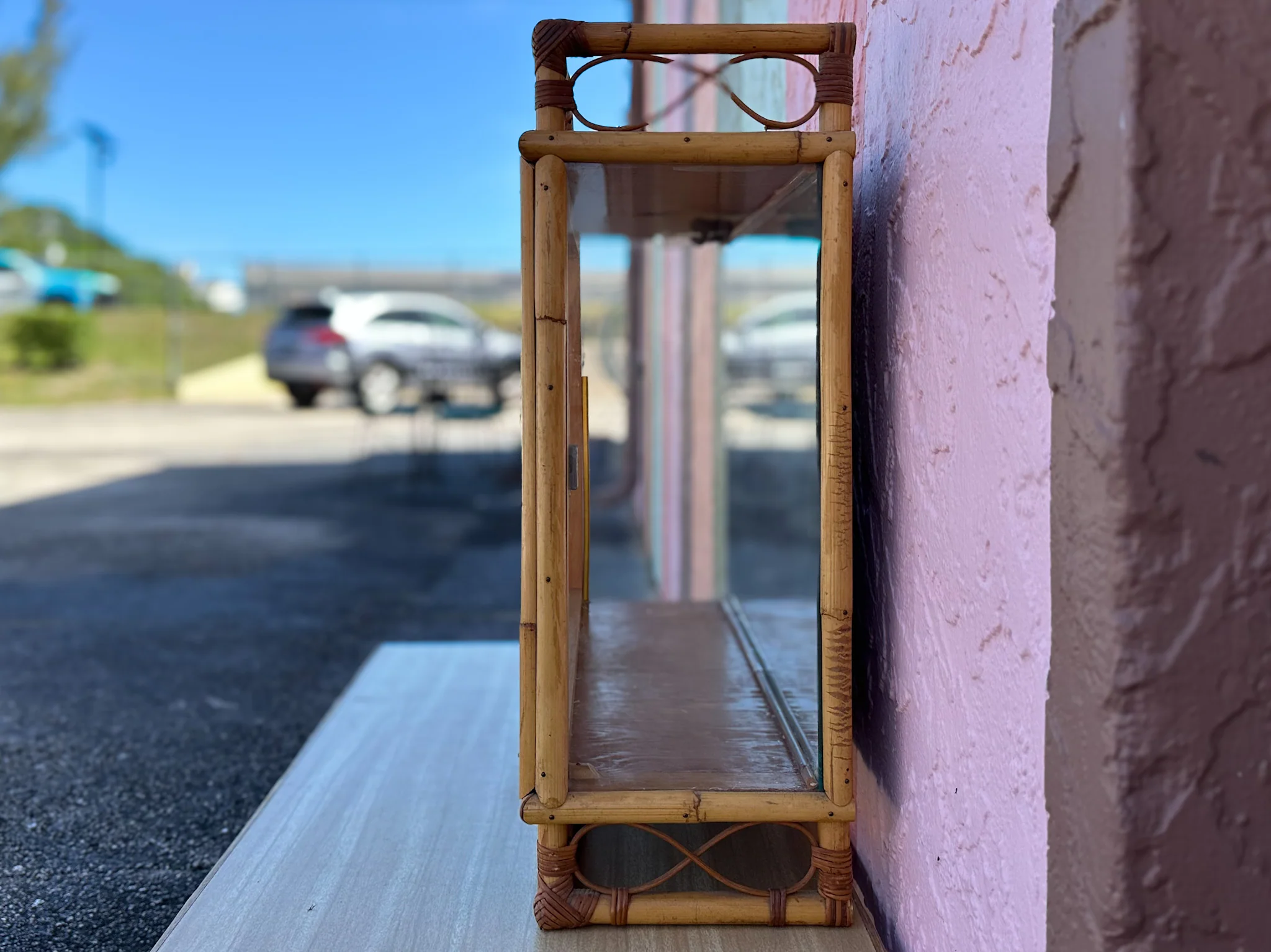 Old Florida Bamboo Mirrored Curio Cabinet - Image 9