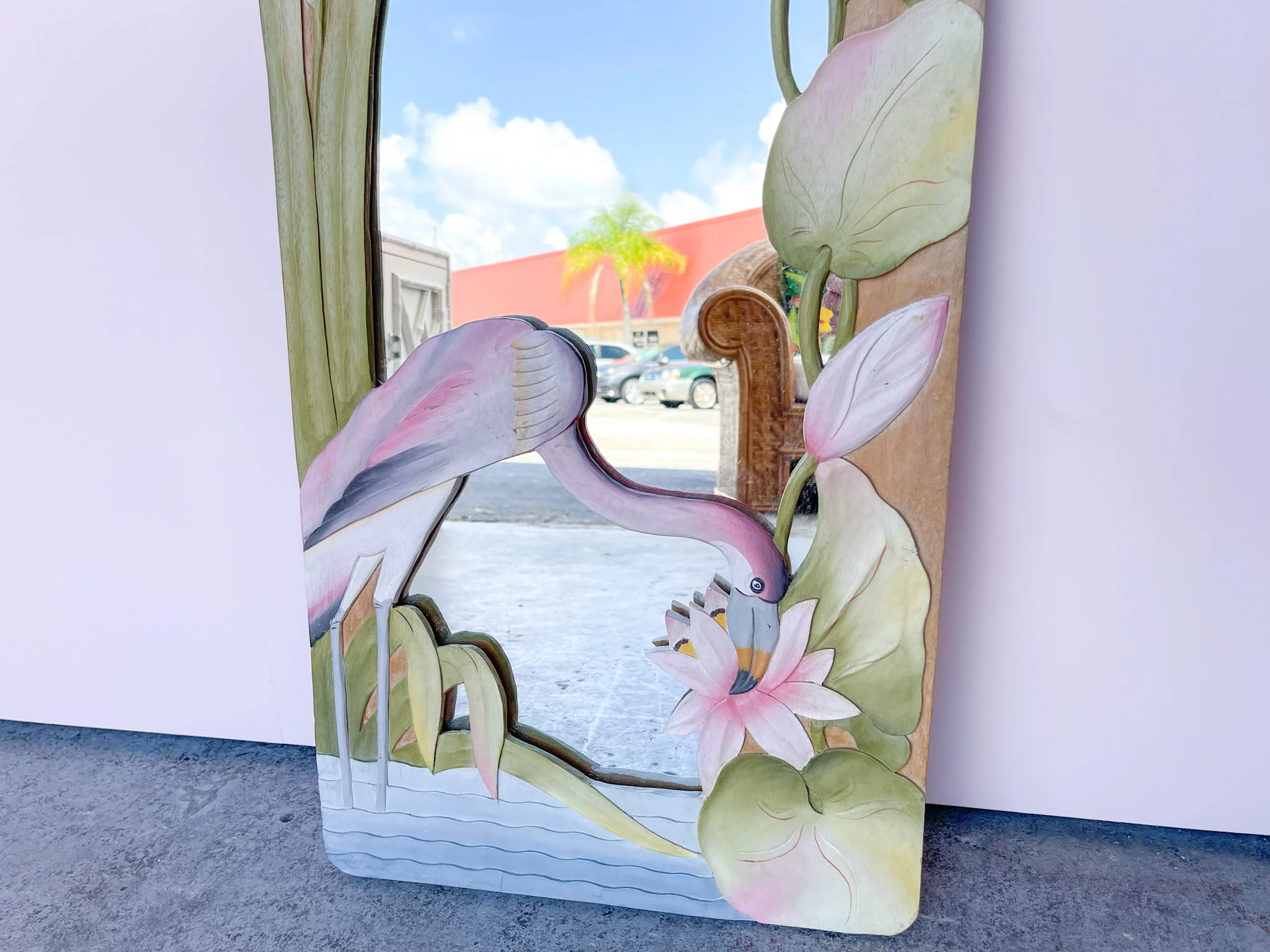 Old Florida Hand Painted Flamingo Mirror - Image 3