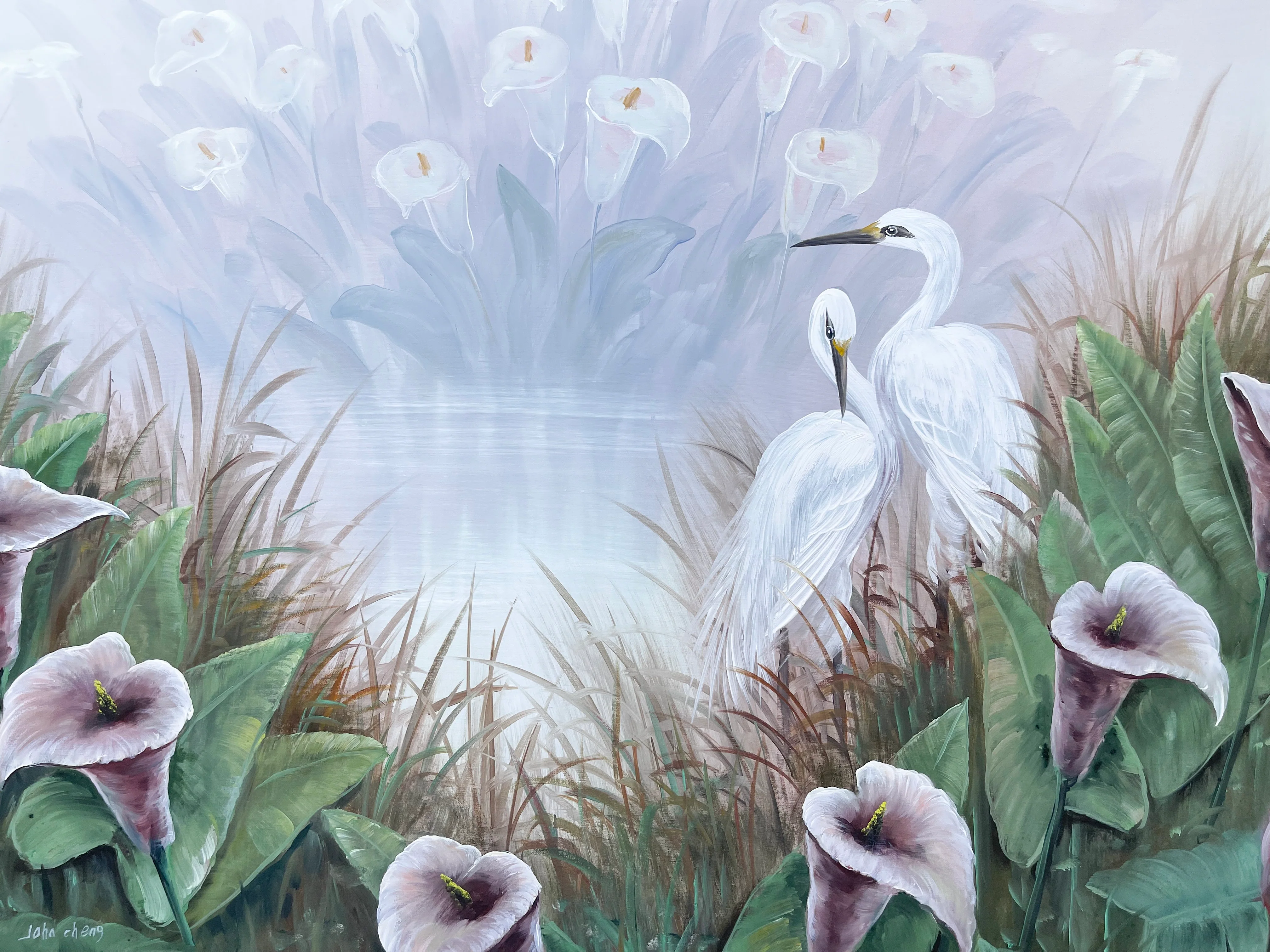 Old Florida Heron and Calla Lily Original Art - Image 7