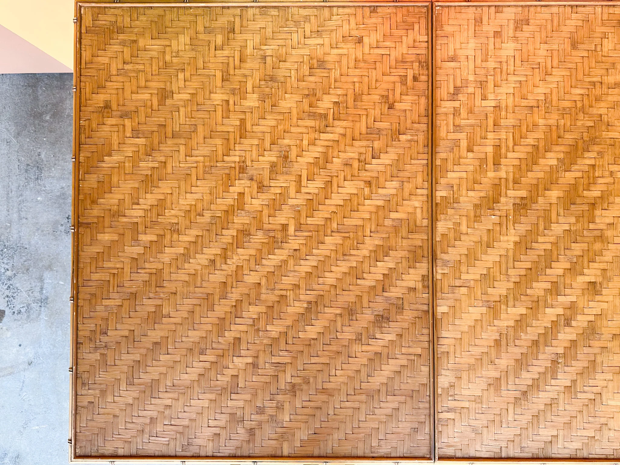 Old Florida Parquet Rattan Dining Table with Leaf - Image 9