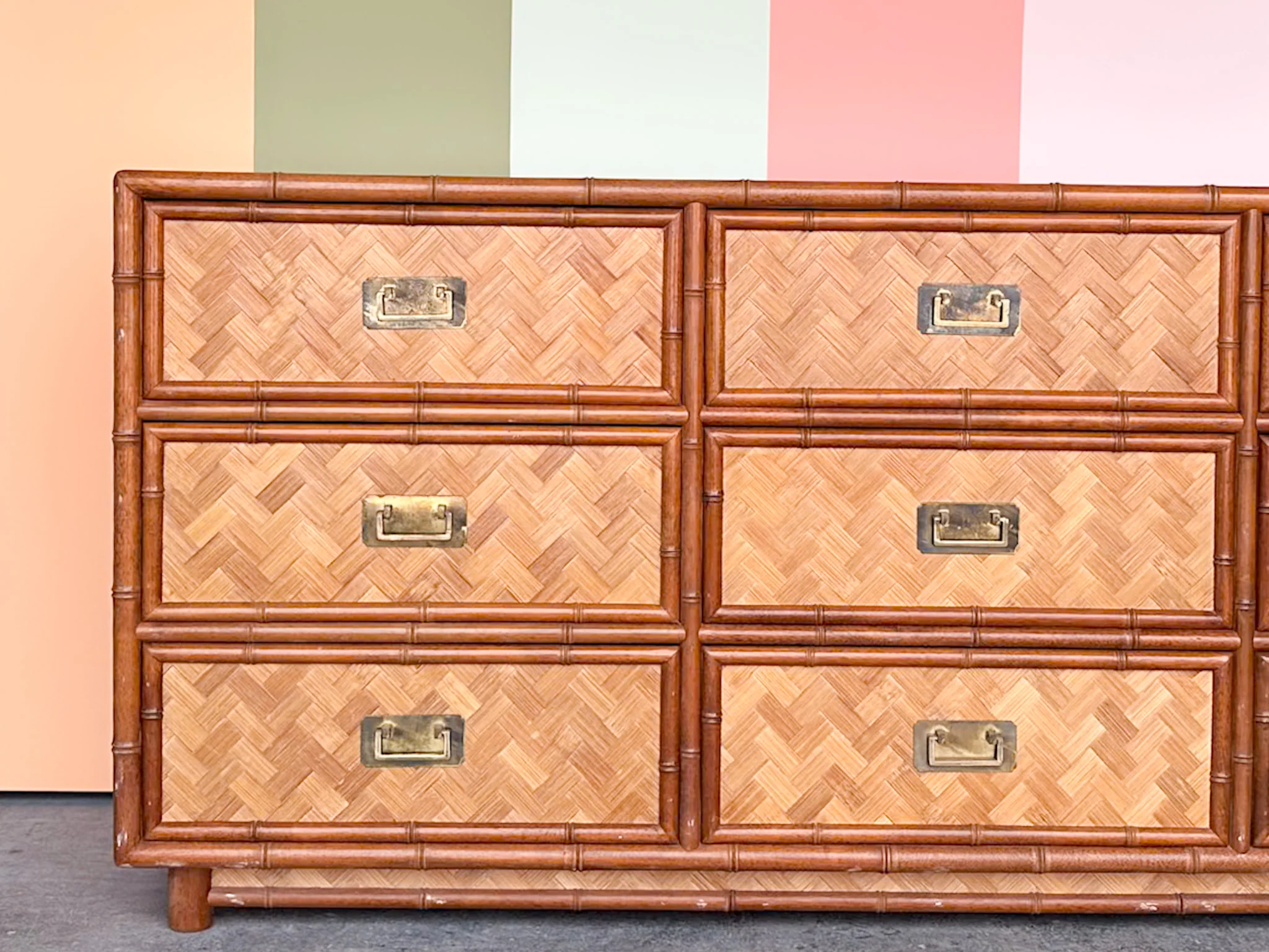 Old Florida Parquet Rattan Dresser - Image 3