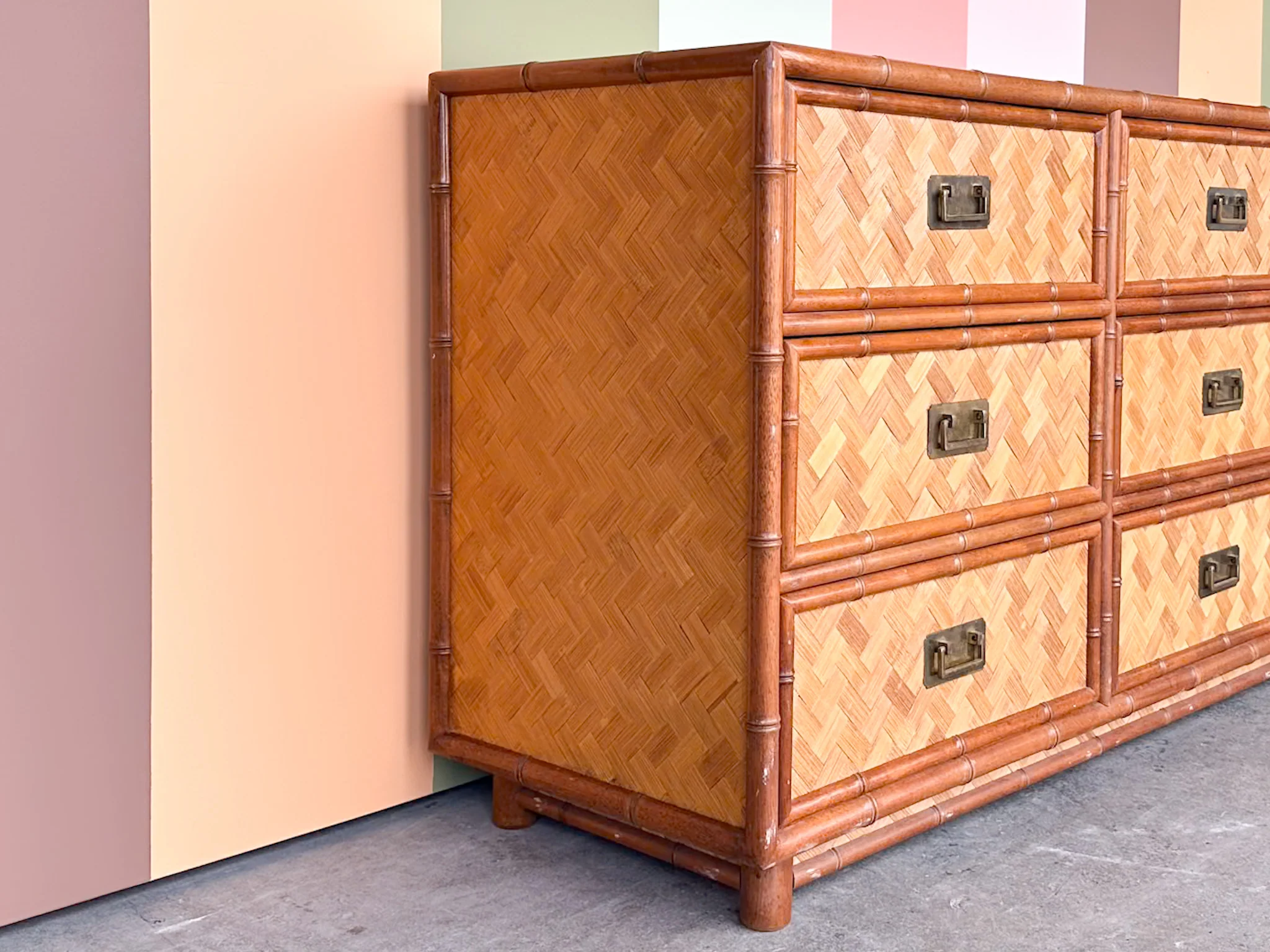 Old Florida Parquet Rattan Dresser - Image 8