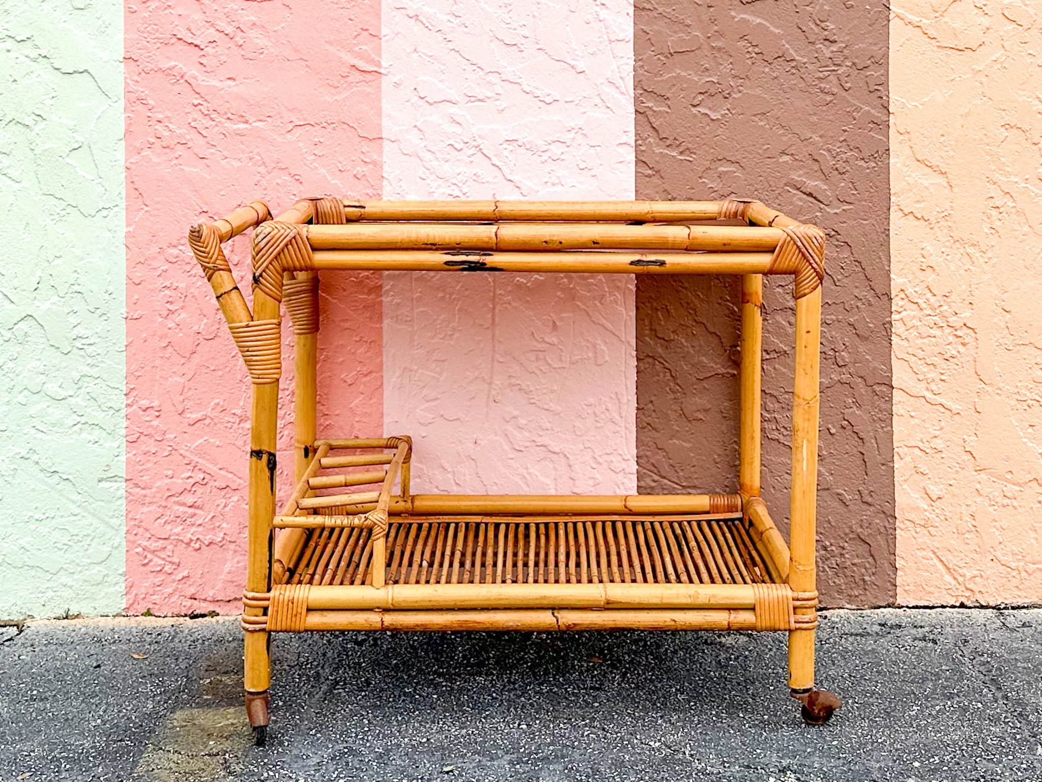Old Florida Rattan Bar Cart - Image 9