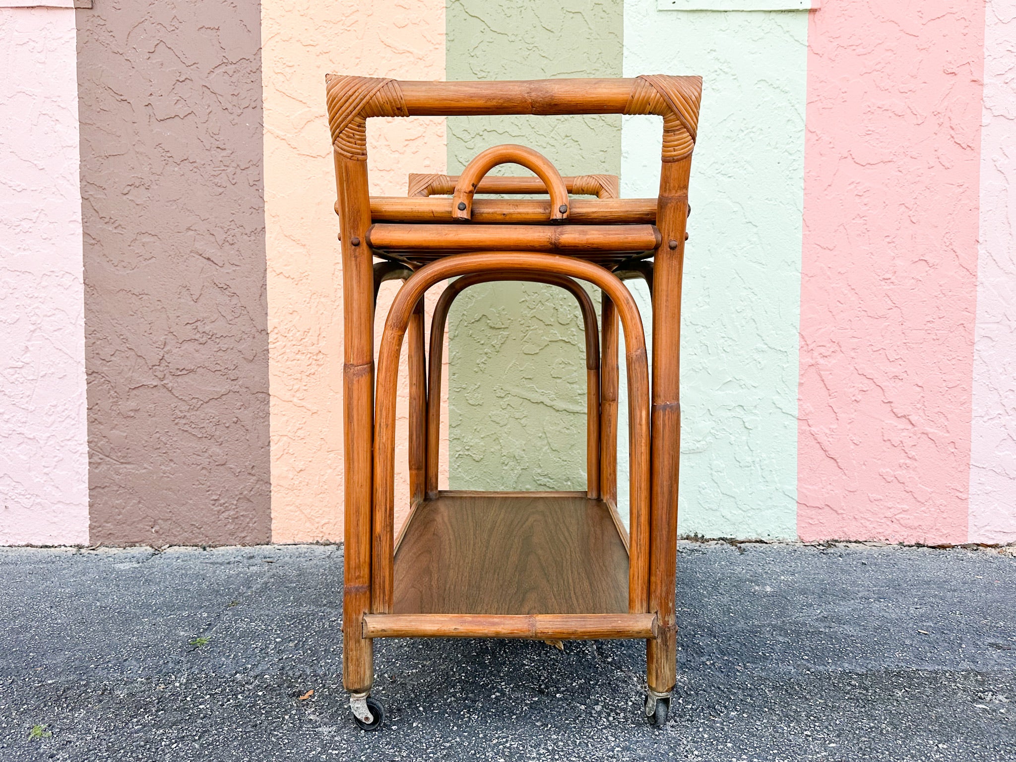 Old Florida Rattan Bar Cart with Removeable Tray - Image 14