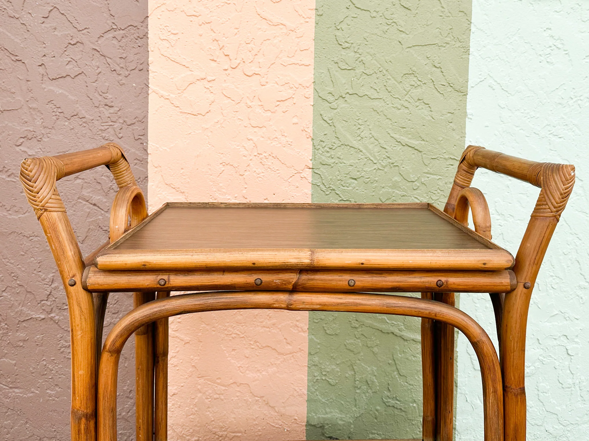 Old Florida Rattan Bar Cart with Removeable Tray - Image 3