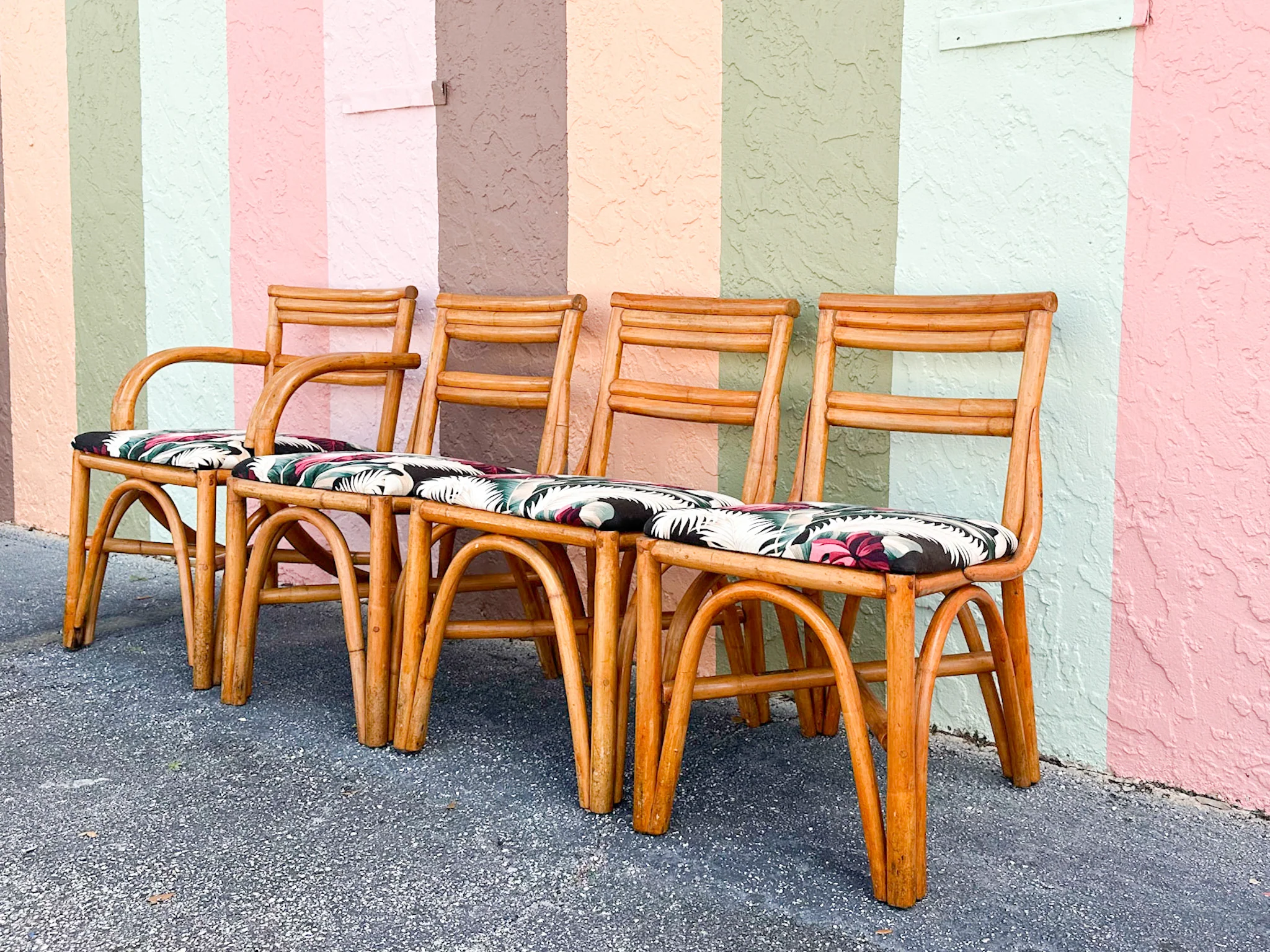 Warehouse Wedneday: Set of Four Old Florida Rattan Dining Chairs - Image 12