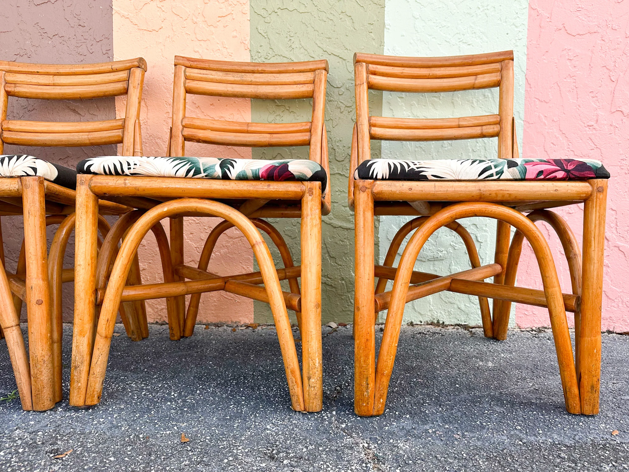Warehouse Wedneday: Set of Four Old Florida Rattan Dining Chairs - Image 4