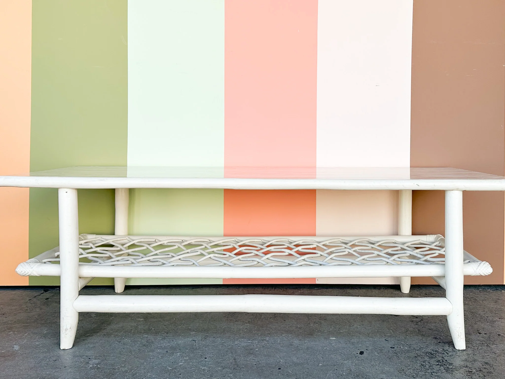 Old Florida Rattan Lattice Coffee Table - Image 3
